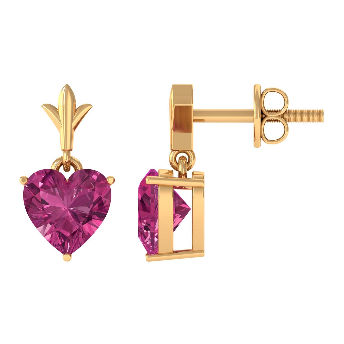 1.8 Carat Heart Shape Pink Tourmaline Drop Earrings