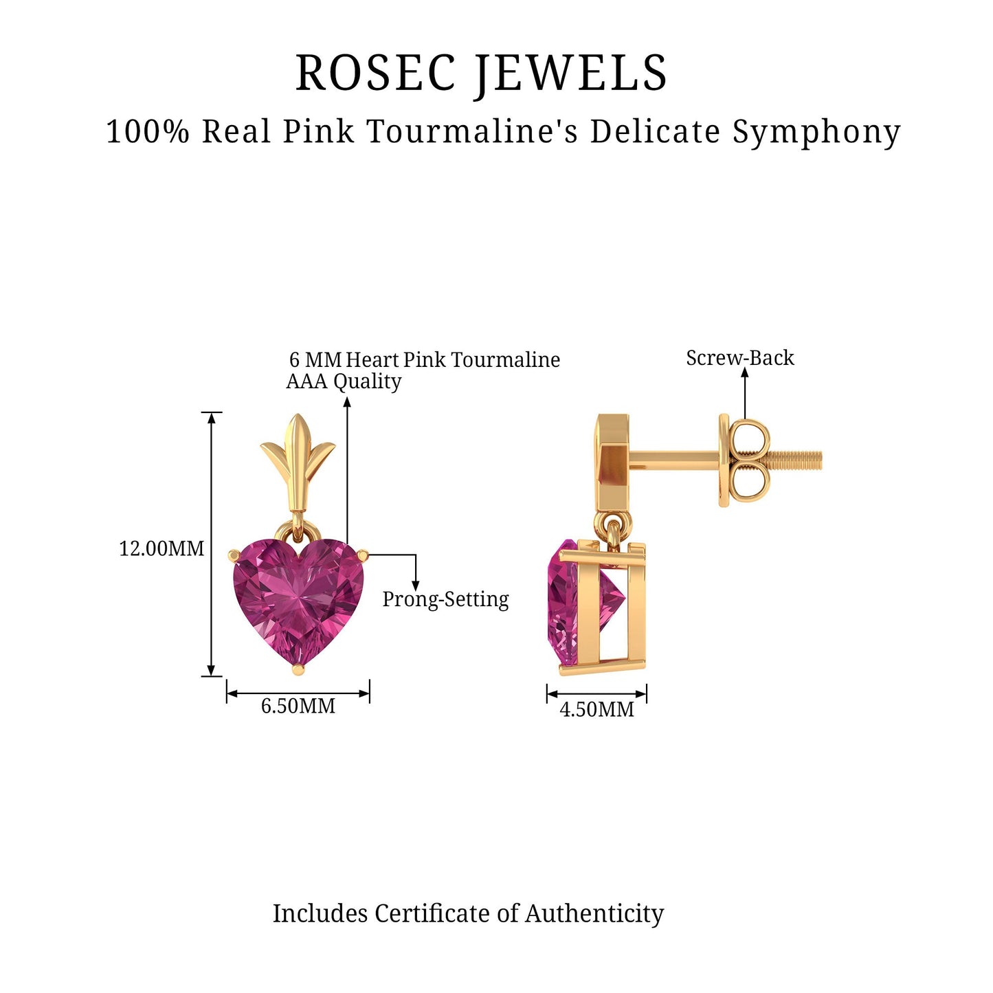 1.8 Carat Heart Shape Pink Tourmaline Drop Earrings