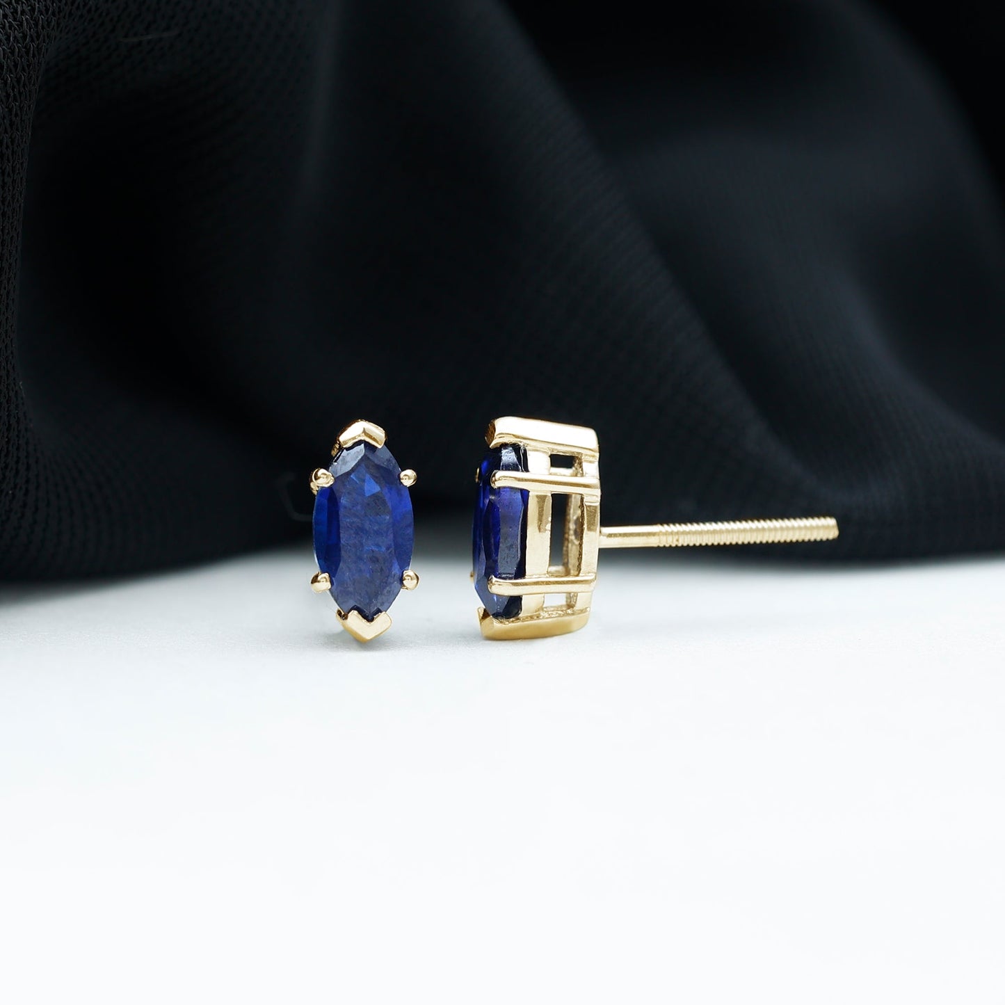 1.5 Carat Marquise Lab Created Blue Sapphire Stud Earrings