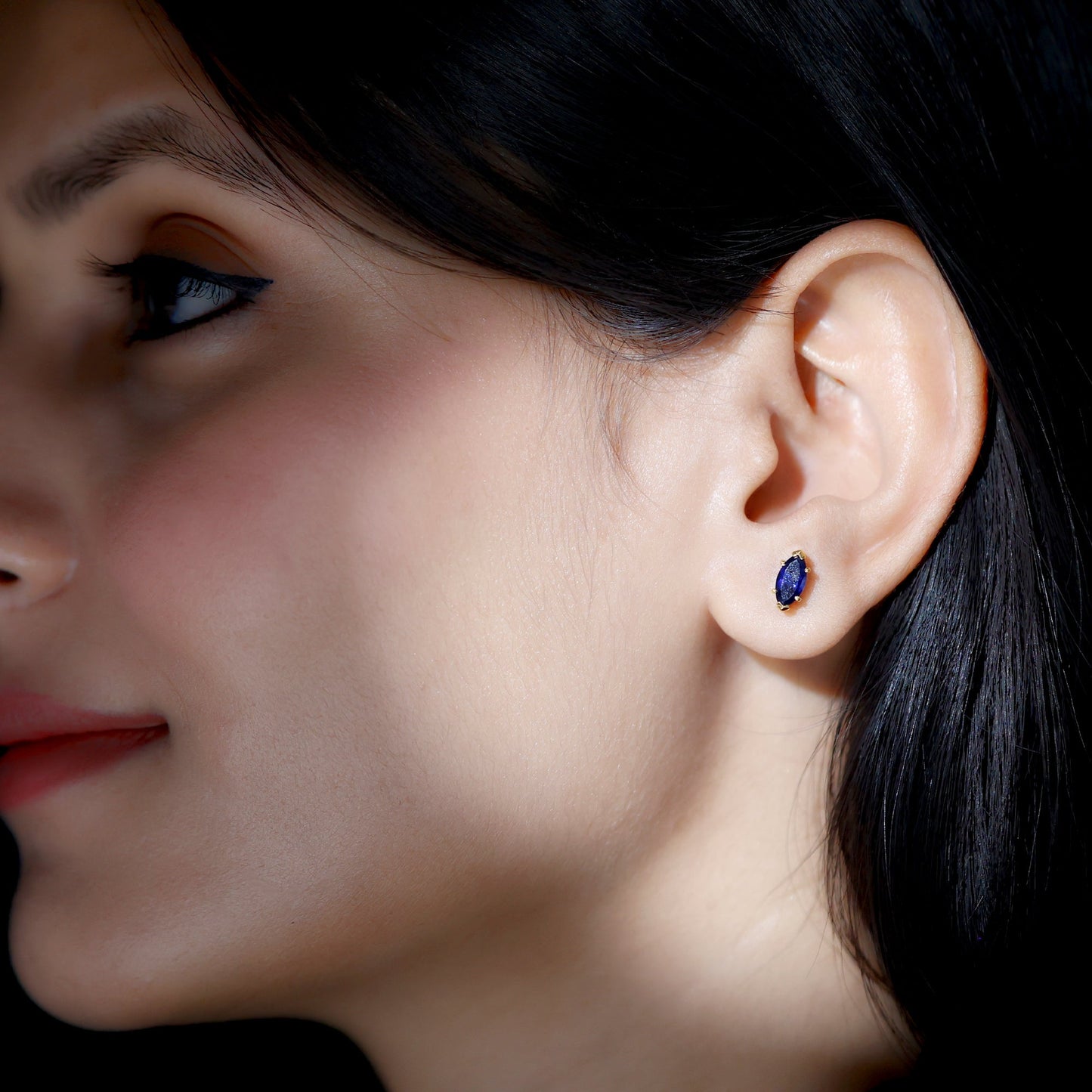 1.5 Carat Marquise Lab Created Blue Sapphire Stud Earrings