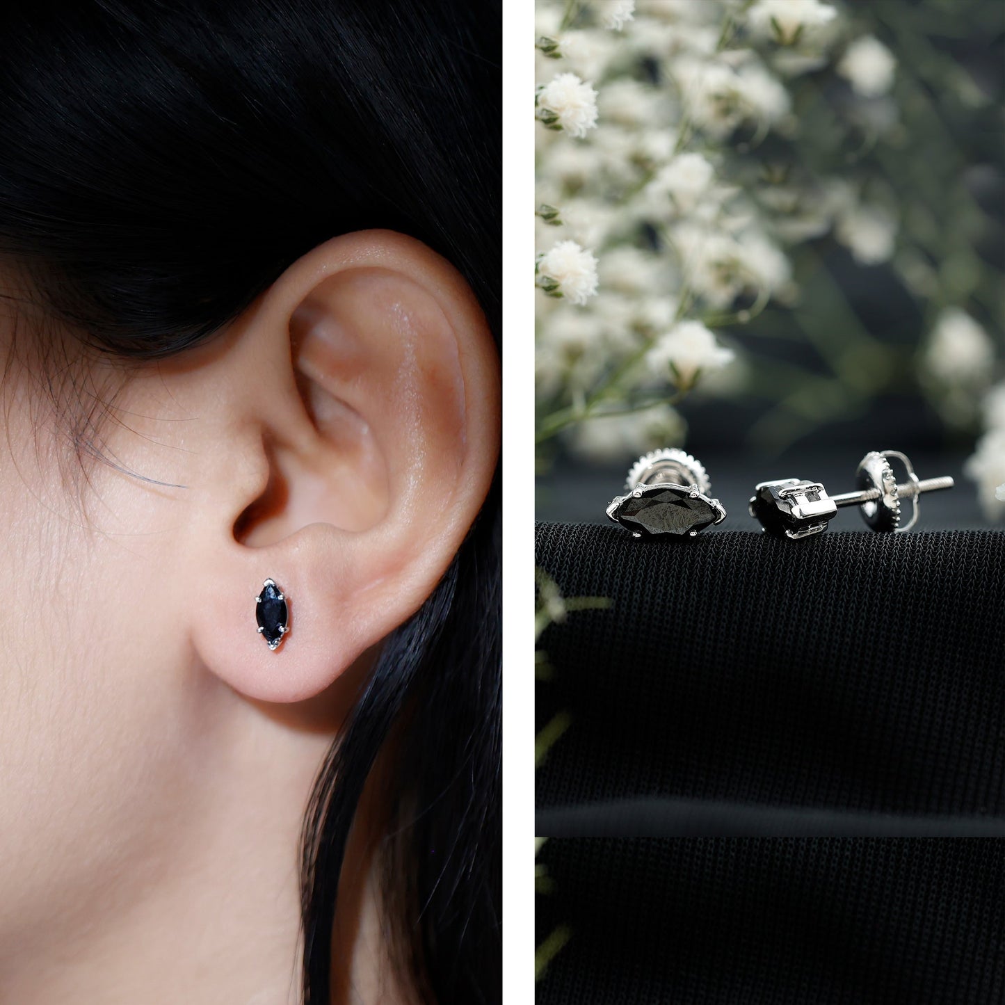 1.68 Carat Marquise Cut Lab Grown Black Diamond Stud Earrings