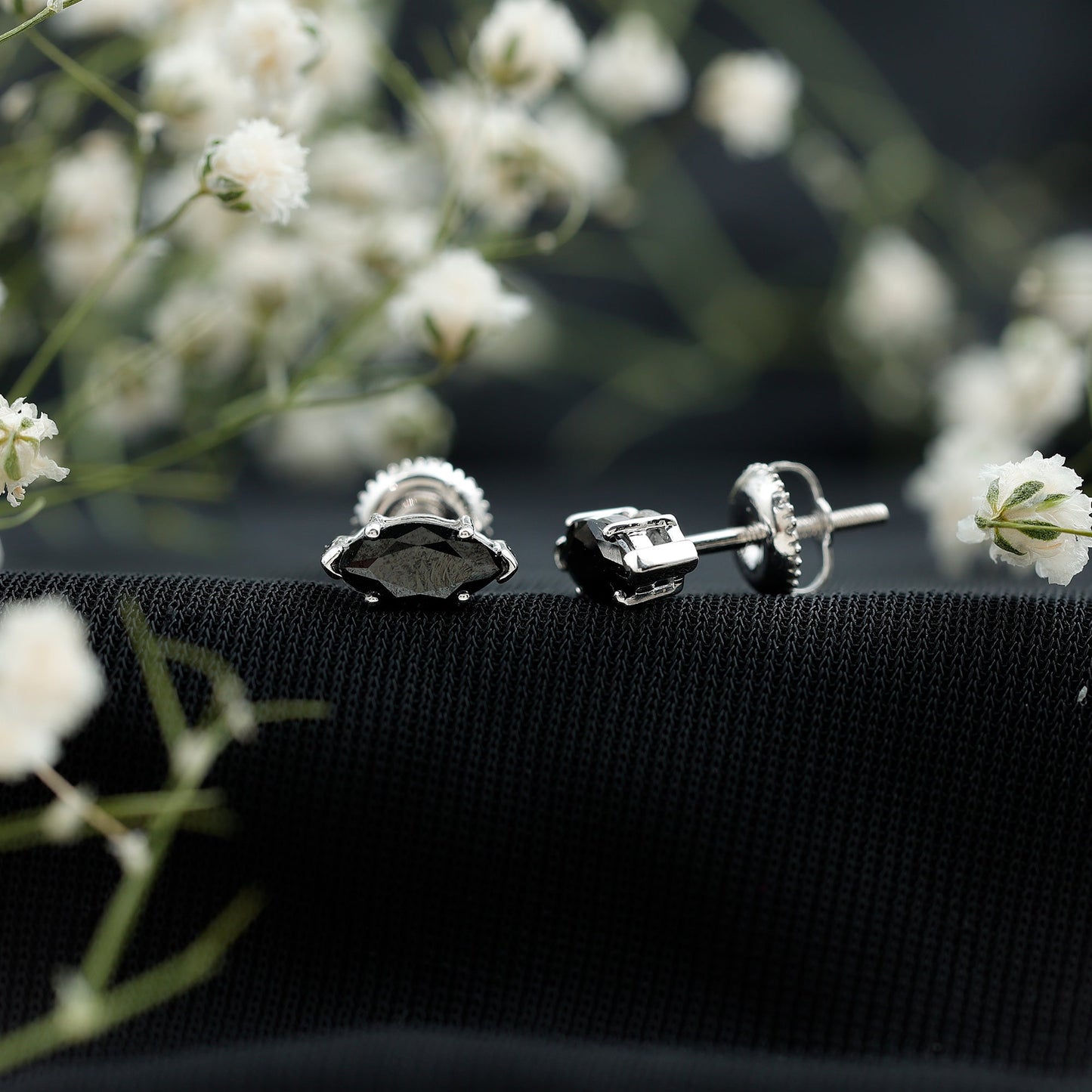 1.68 Carat Marquise Cut Lab Grown Black Diamond Stud Earrings