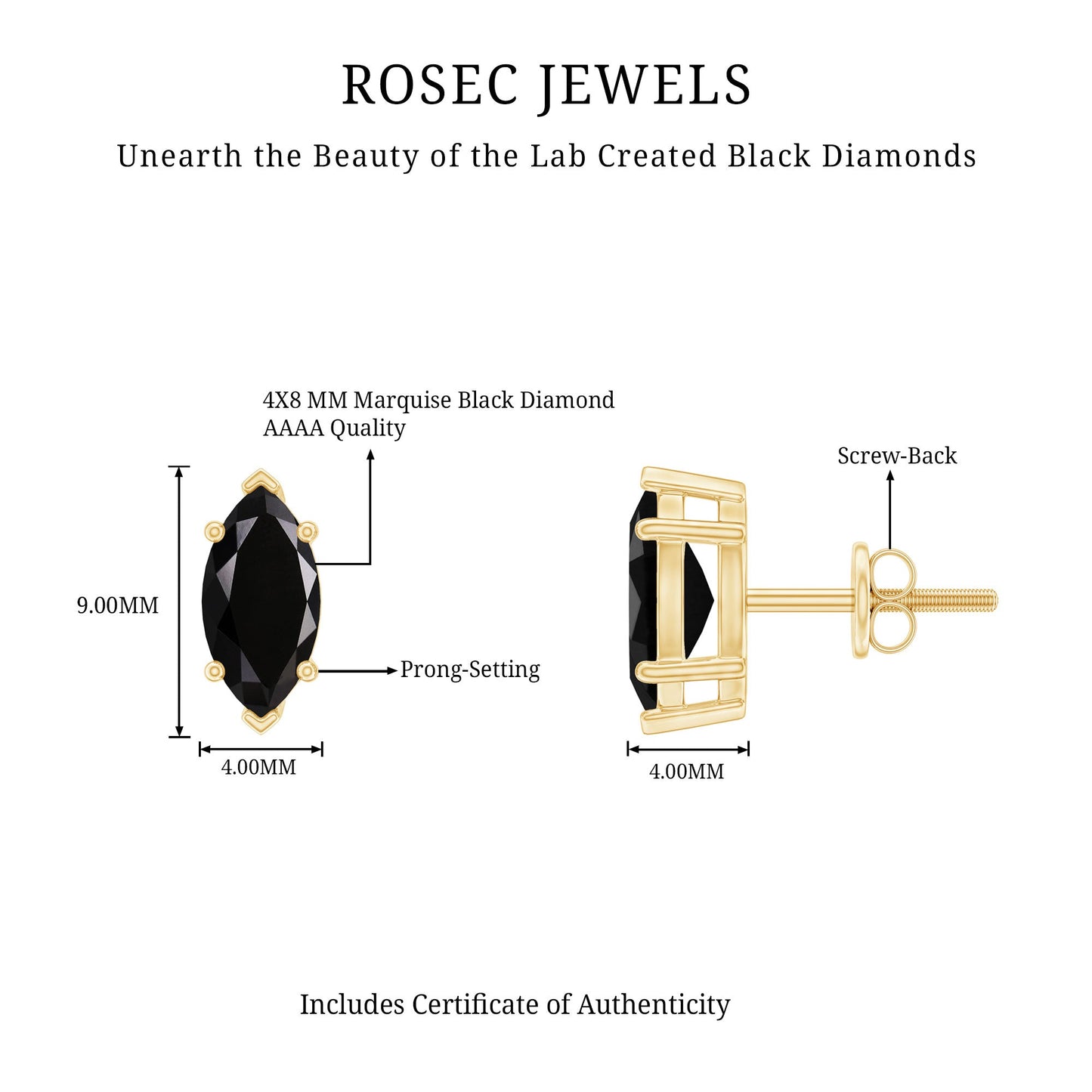 1.68 Carat Marquise Cut Lab Grown Black Diamond Stud Earrings