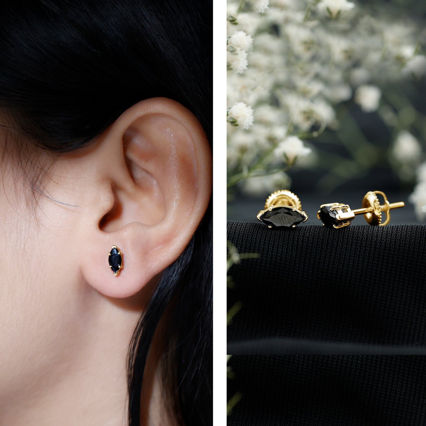 1.68 Carat Marquise Cut Lab Grown Black Diamond Stud Earrings