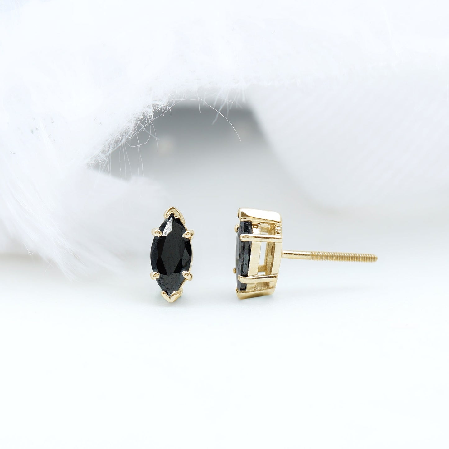 1.68 Carat Marquise Cut Lab Grown Black Diamond Stud Earrings