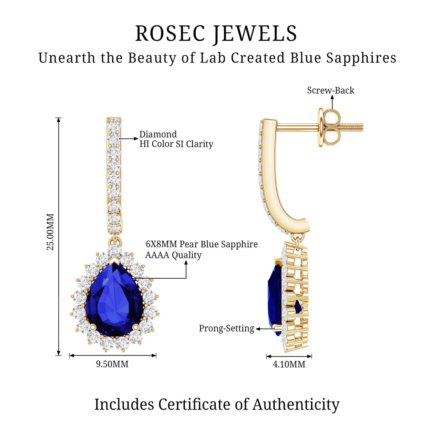 Pear Shaped Lab Grown Blue Sapphire and Diamond Hoop Drop Earrings