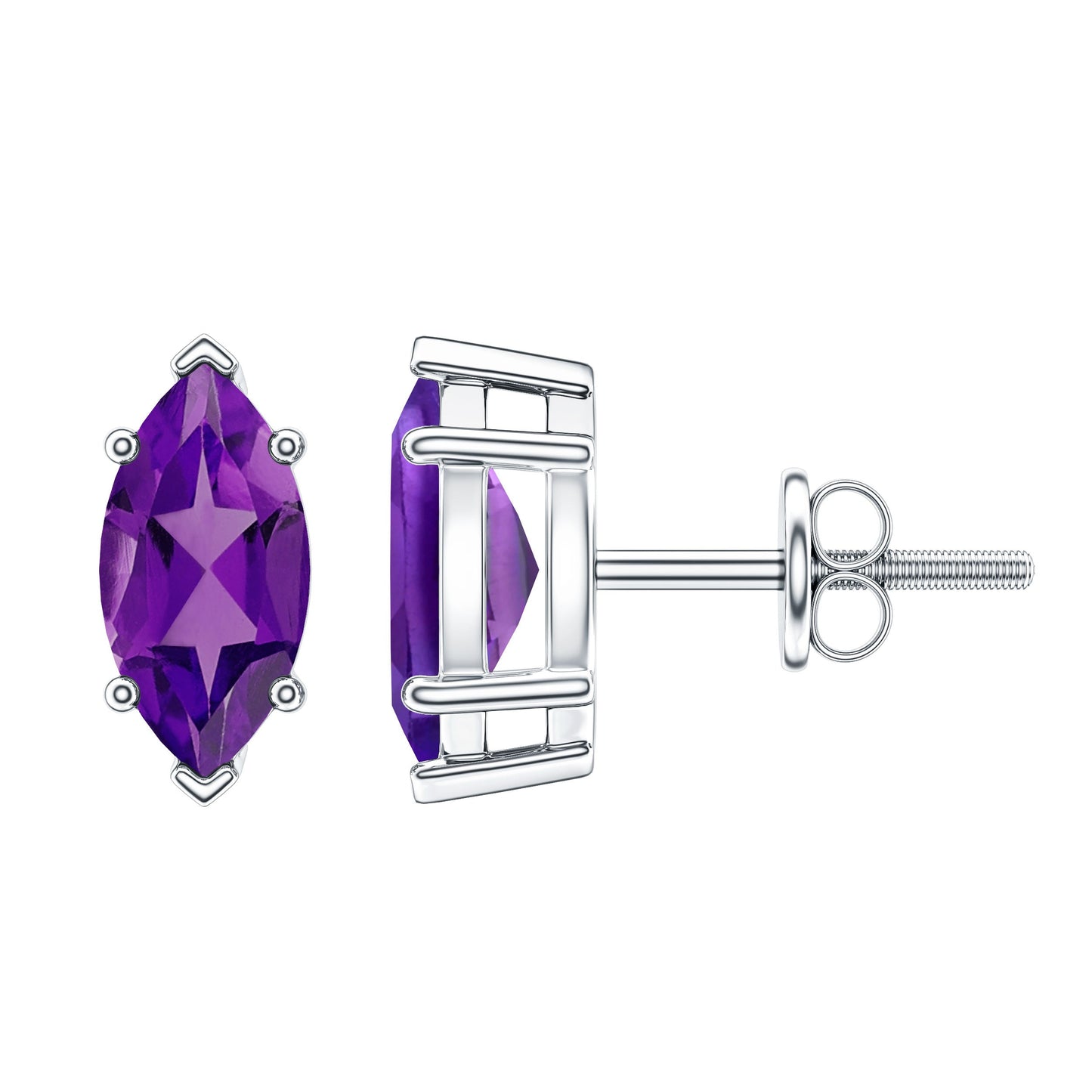 1.48 Carat Marquise Cut Amethyst Solitaire Stud Earrings
