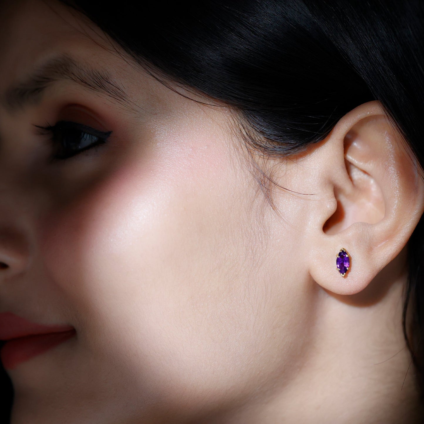 1.48 Carat Marquise Cut Amethyst Solitaire Stud Earrings