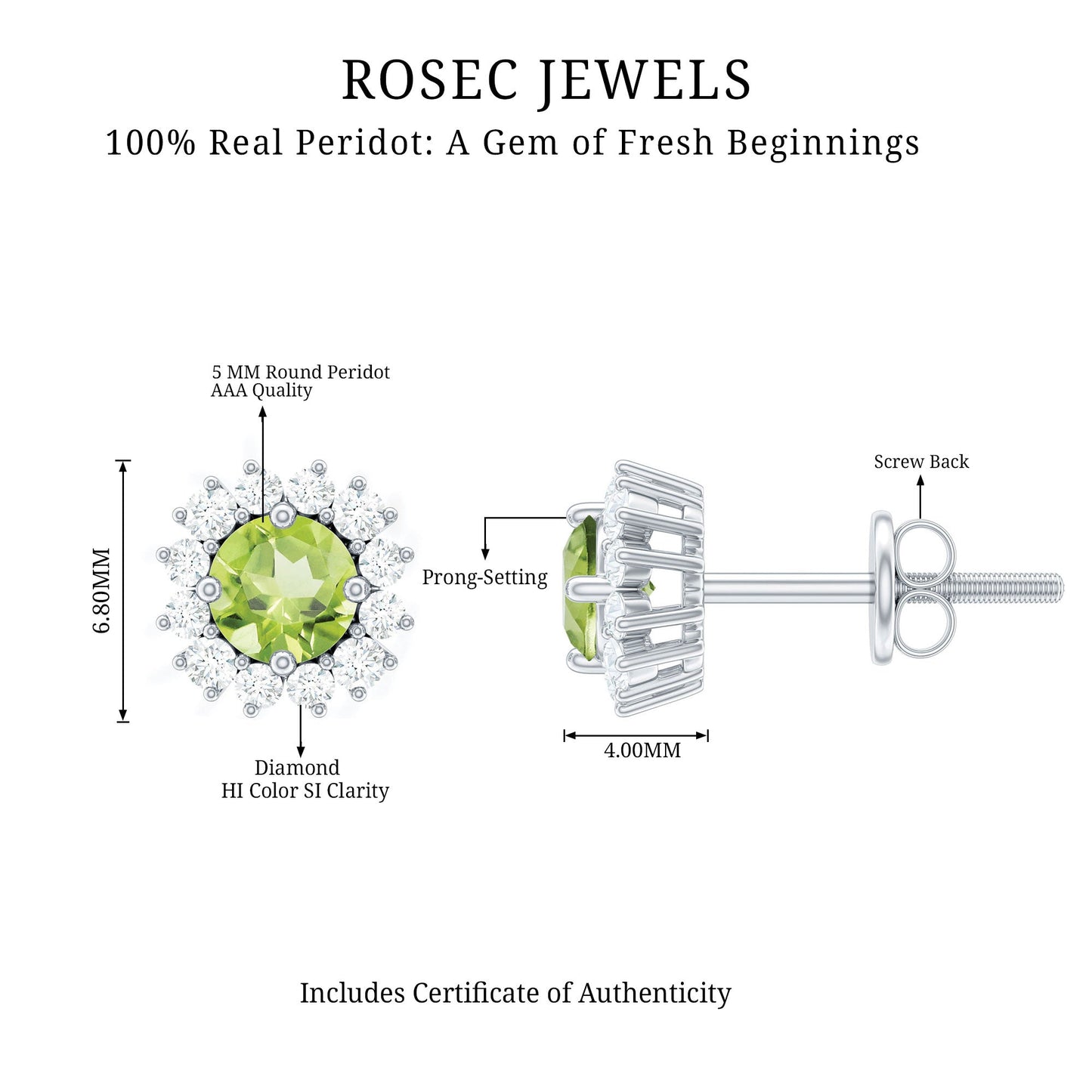Natural 1 Carat Peridot Stud Earrings with Diamond Halo