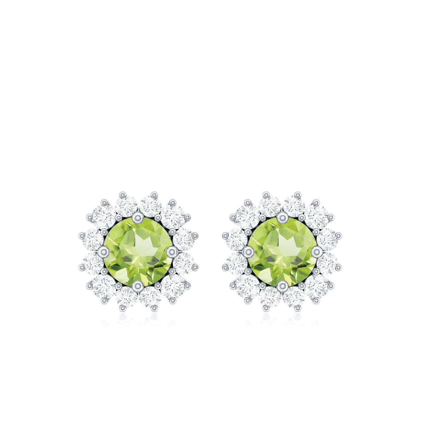 Natural 1 Carat Peridot Stud Earrings with Diamond Halo