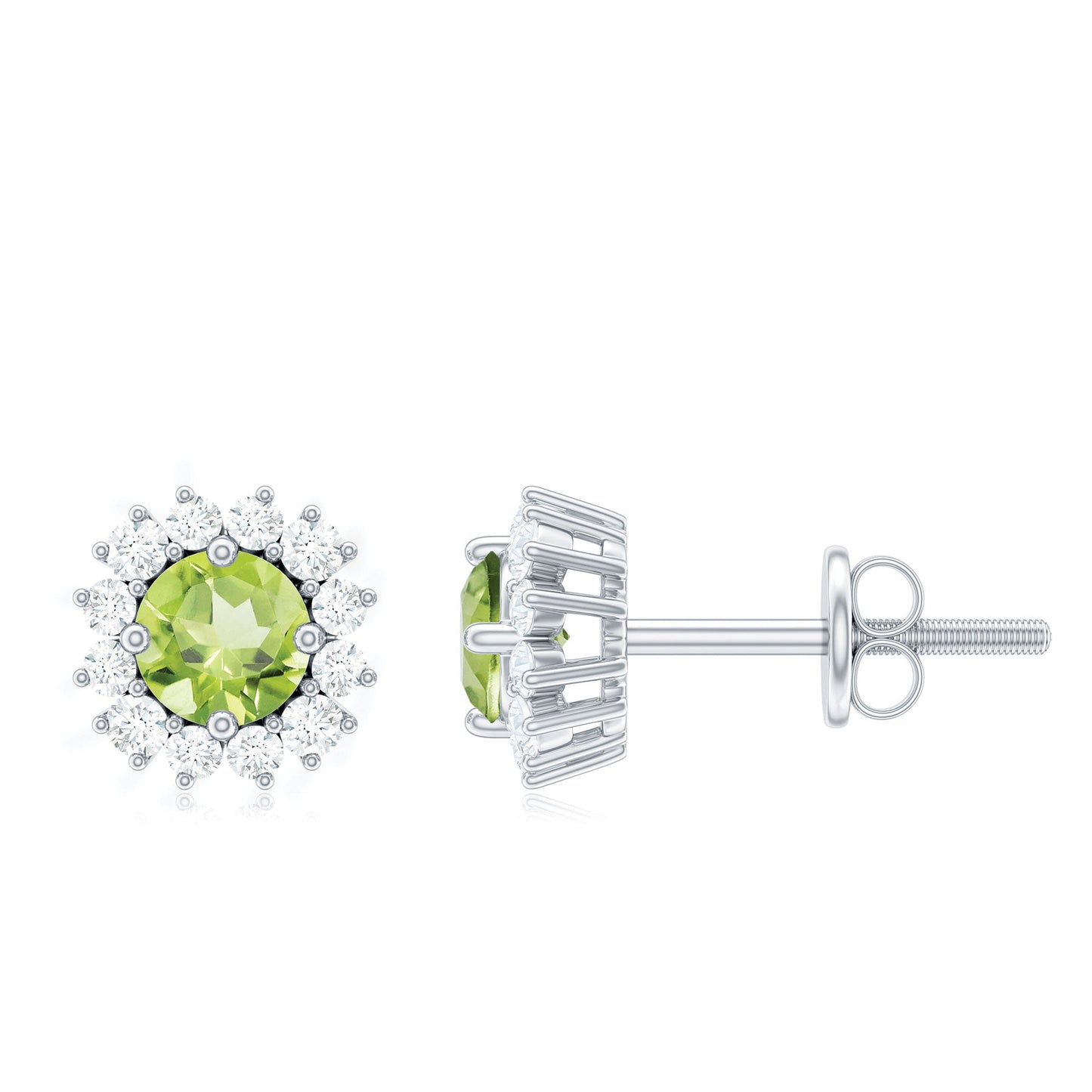 Natural 1 Carat Peridot Stud Earrings with Diamond Halo