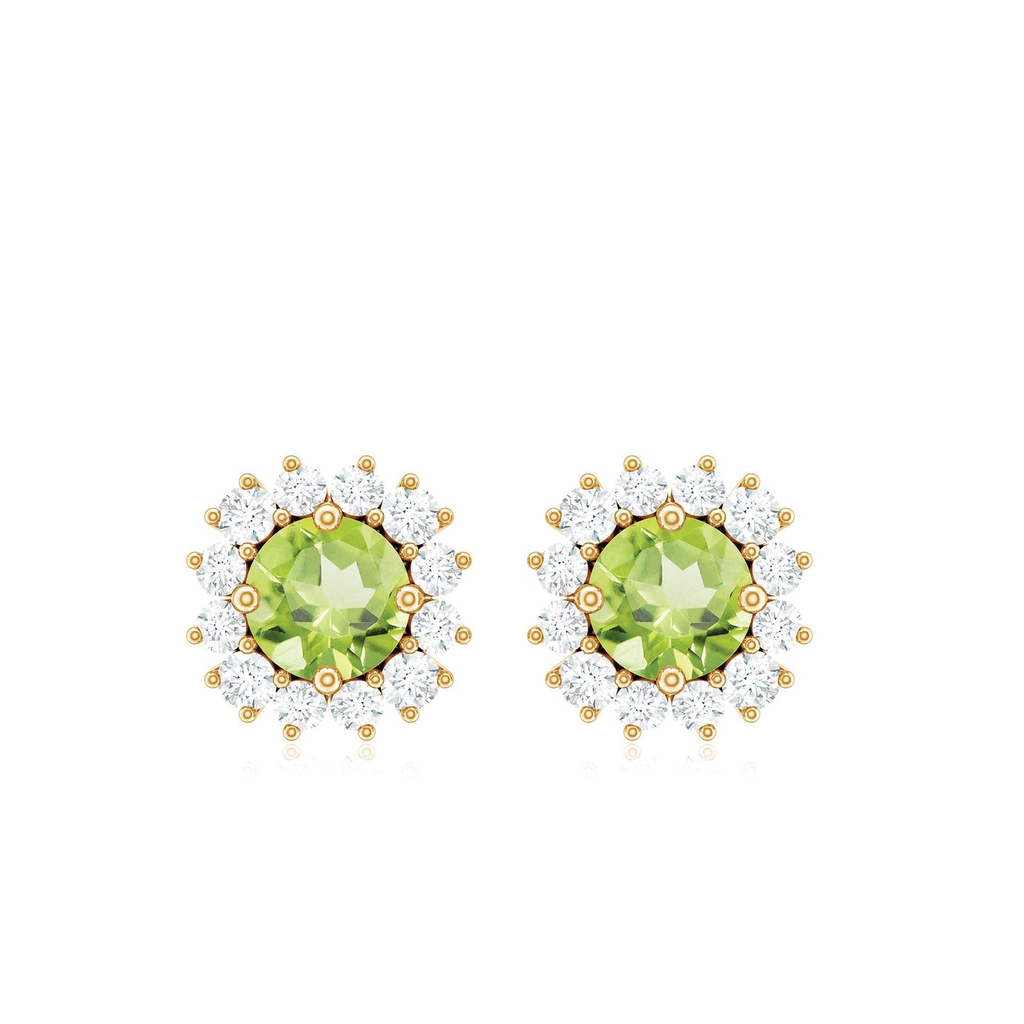 Natural 1 Carat Peridot Stud Earrings with Diamond Halo