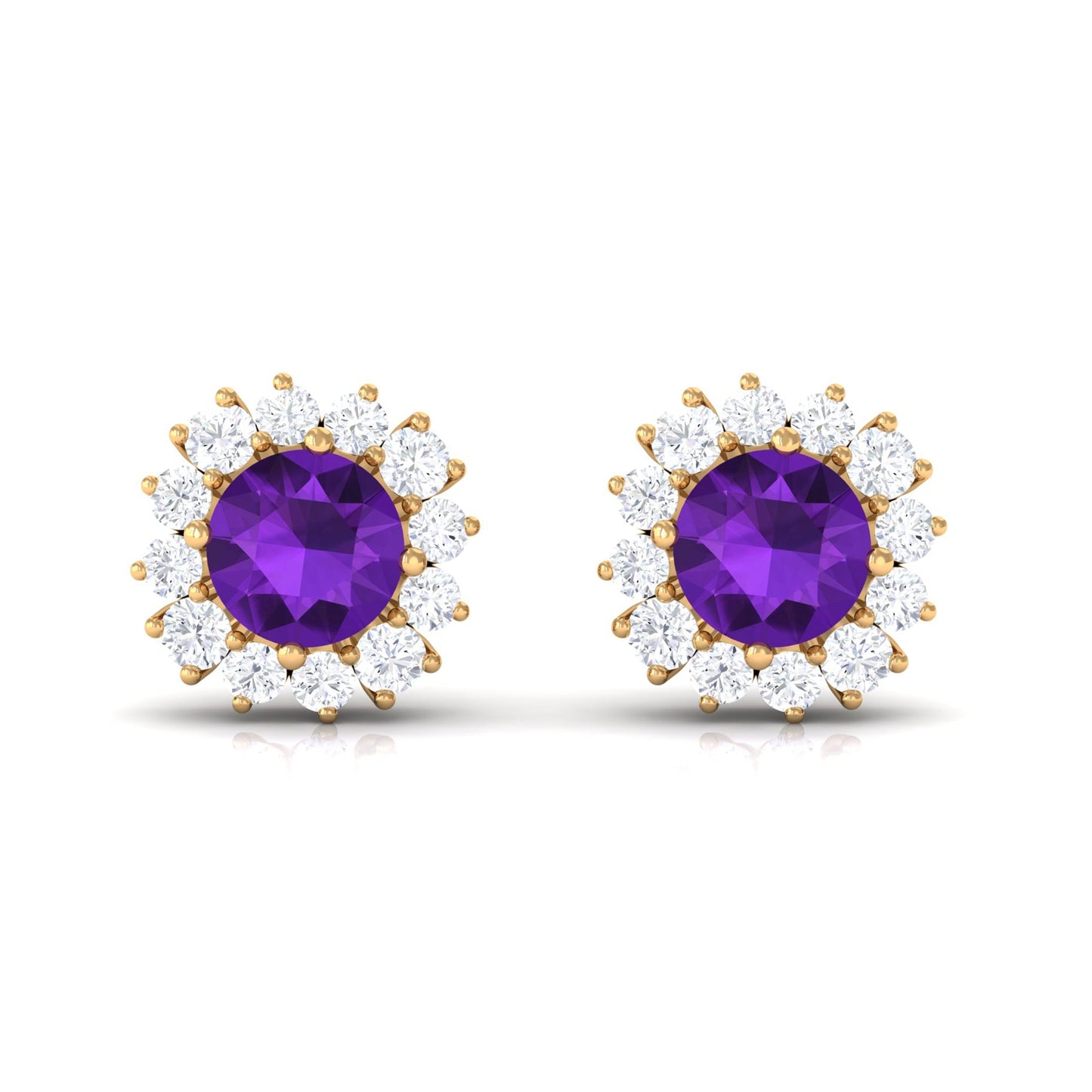 Natural Amethyst Classic Halo Stud Earring with Diamond