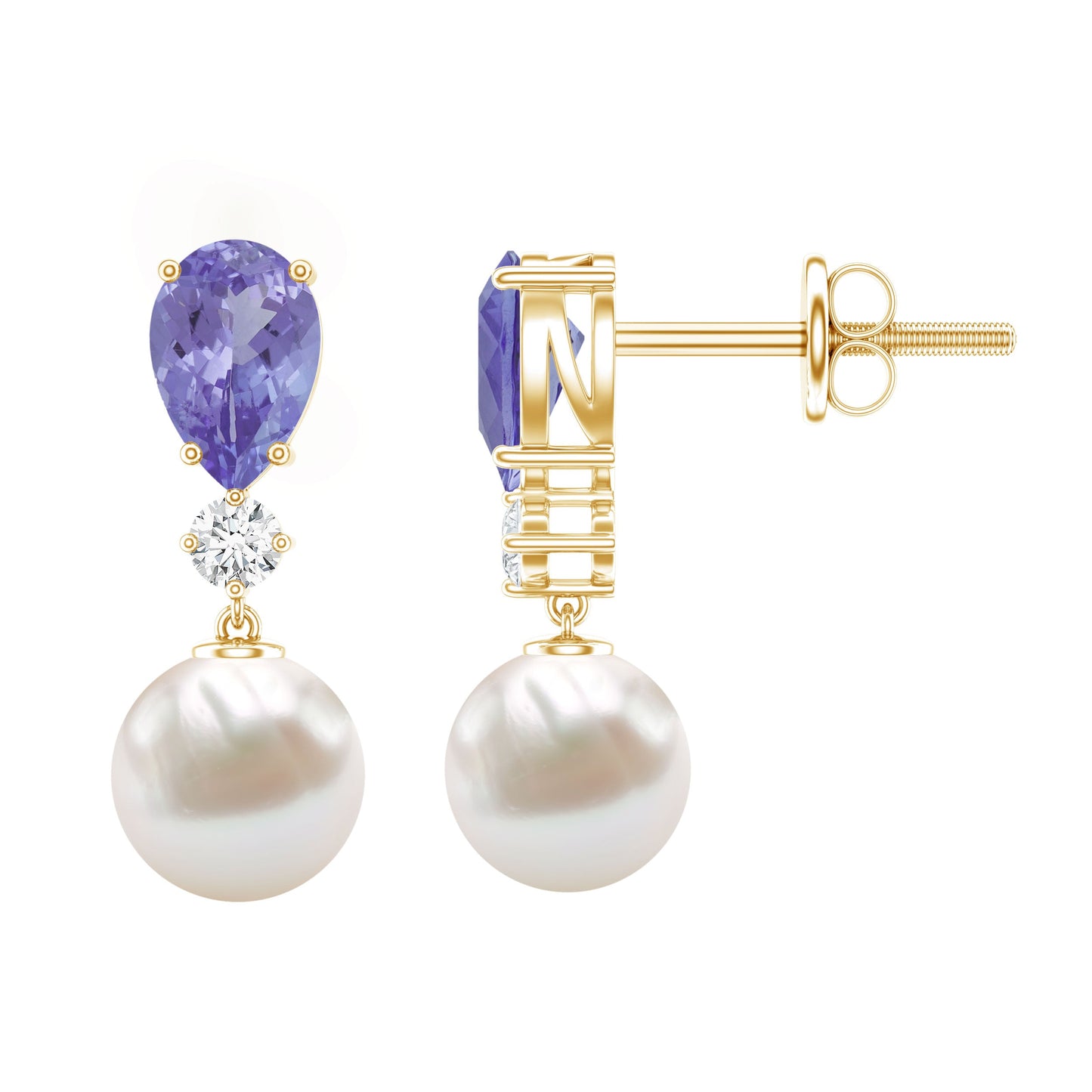 Genuine Freshwater Pearl Drop Earrings with Tanzanite