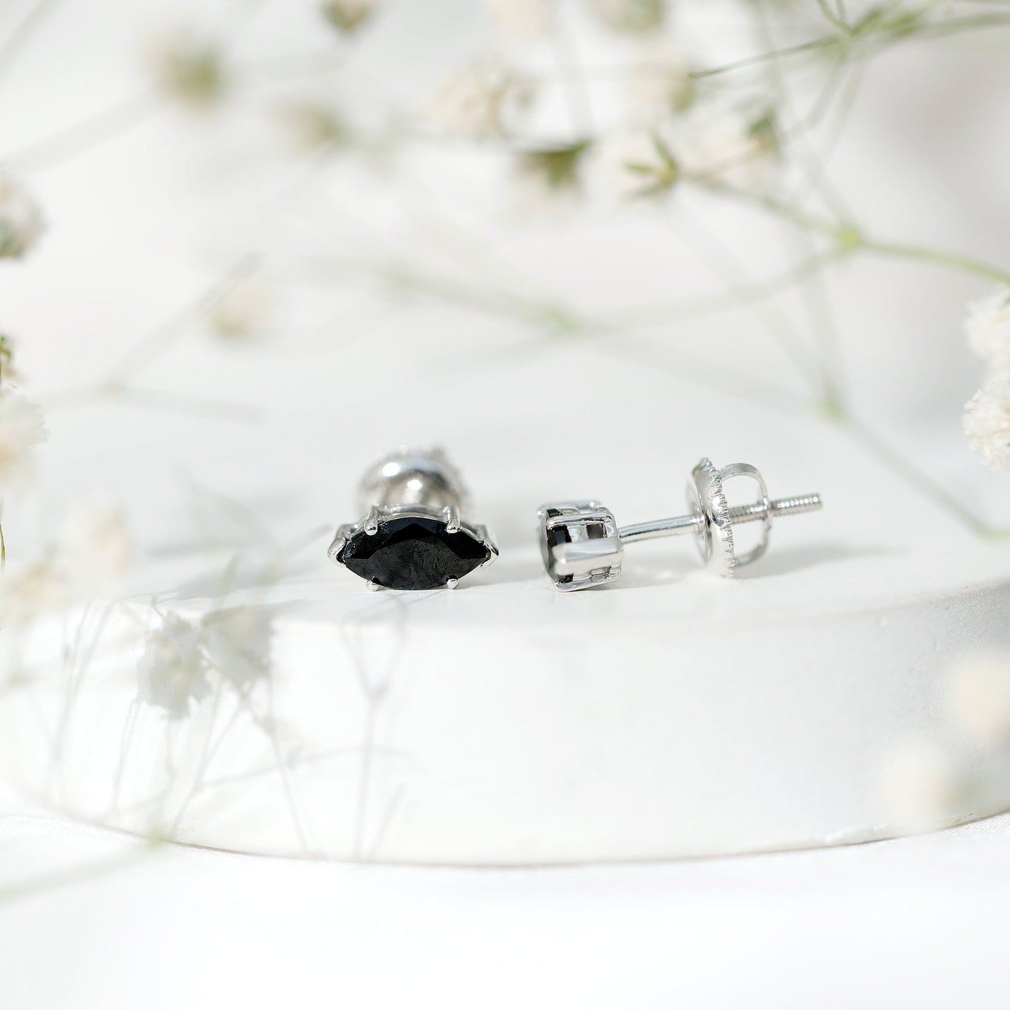 1.4 CT Marquise Black Spinel Solitaire Stud Earrings