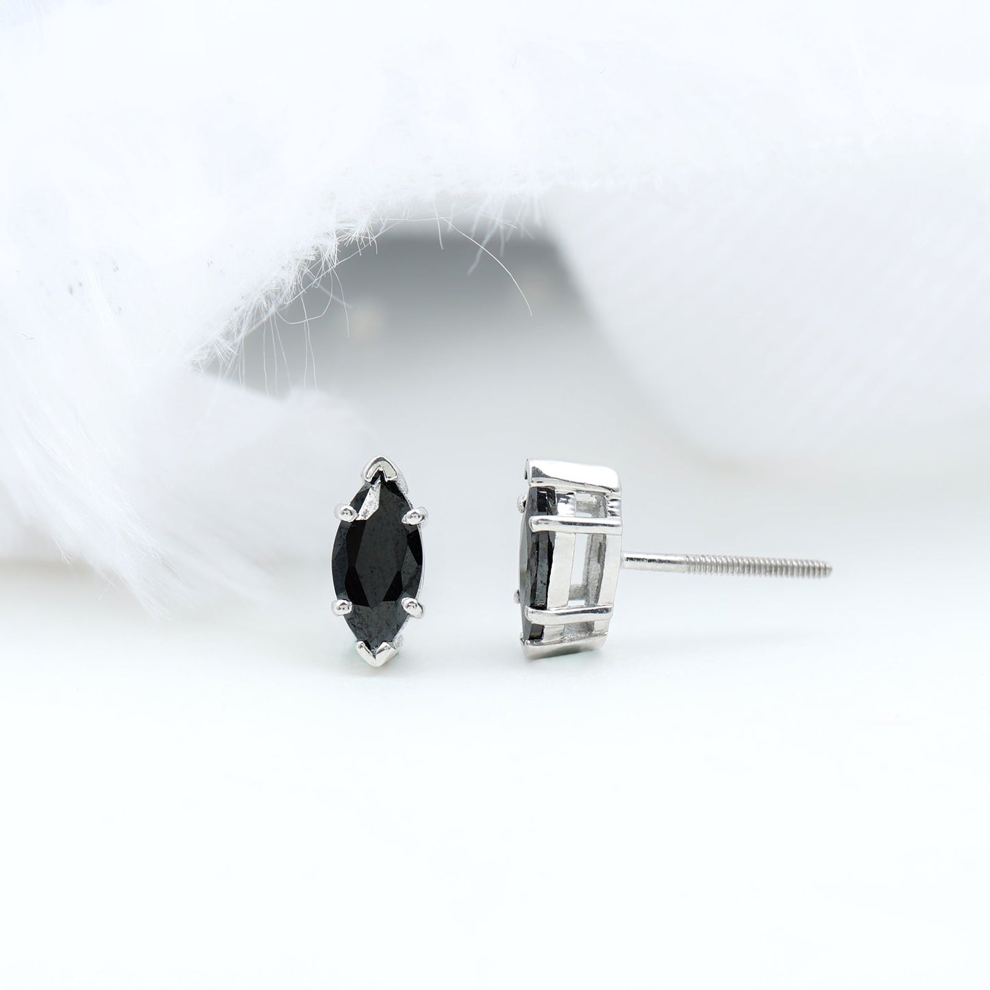 1.4 CT Marquise Black Spinel Solitaire Stud Earrings