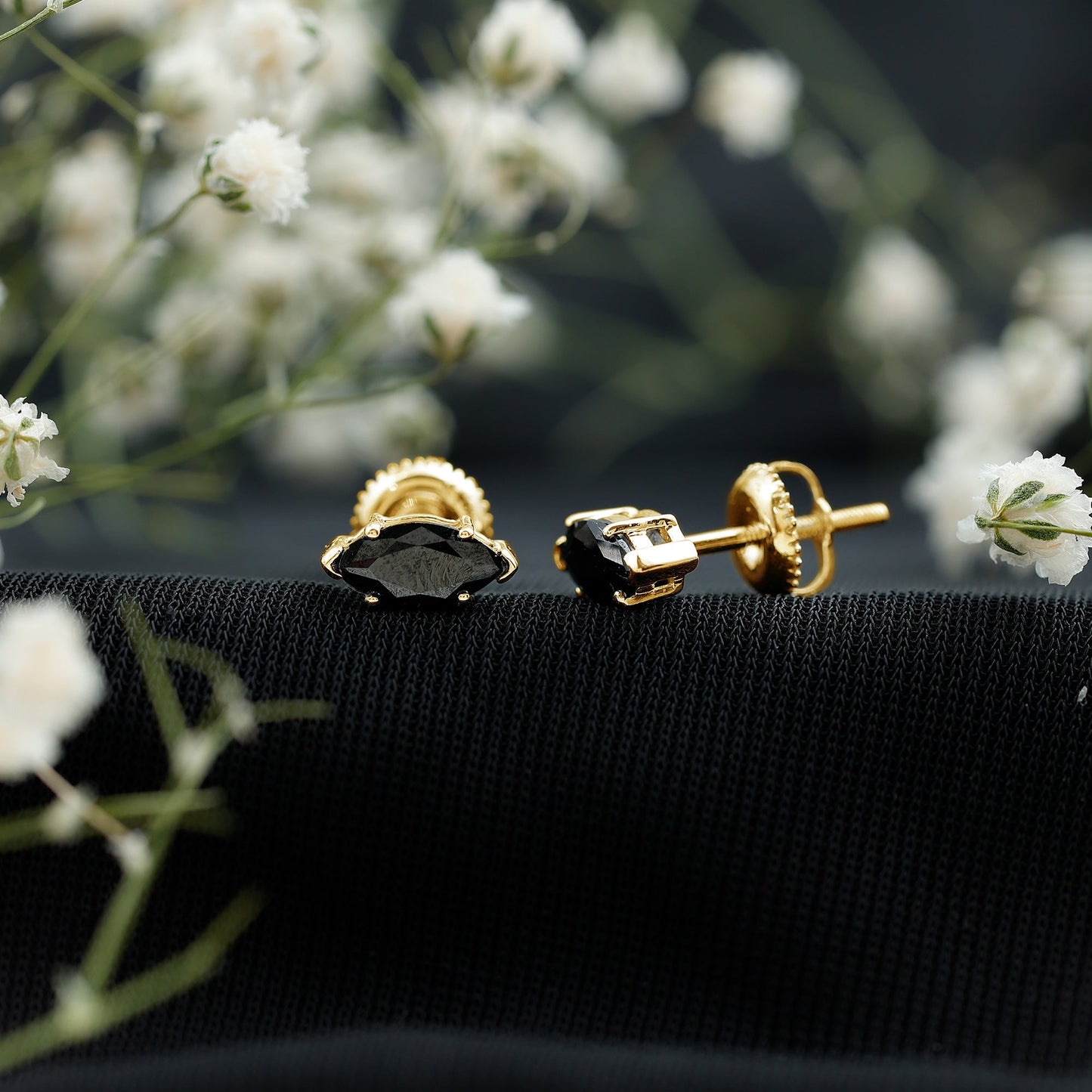 1.4 CT Marquise Black Spinel Solitaire Stud Earrings