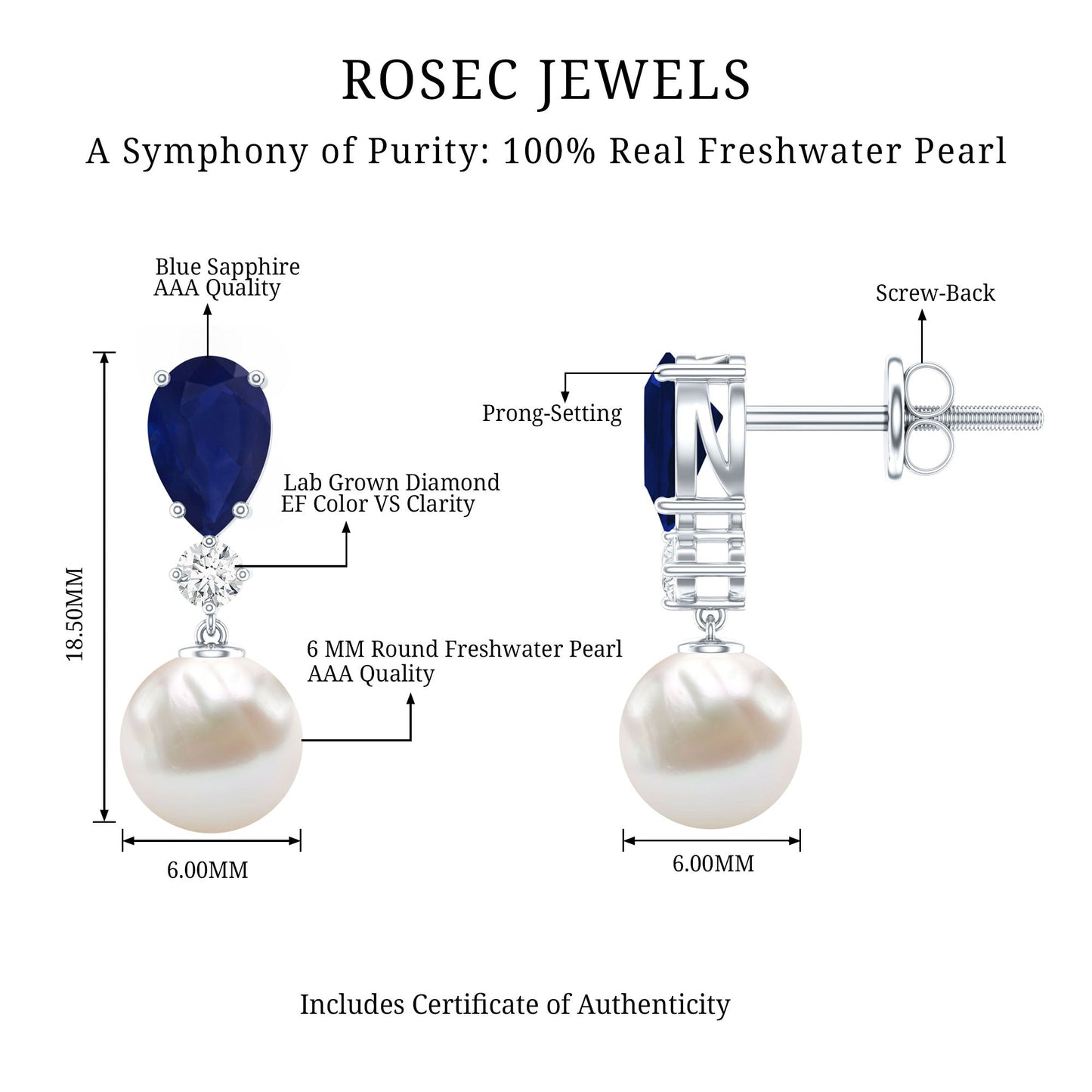 Cultured Freshwater Pearl Drop Earrings with Blue Sapphire
