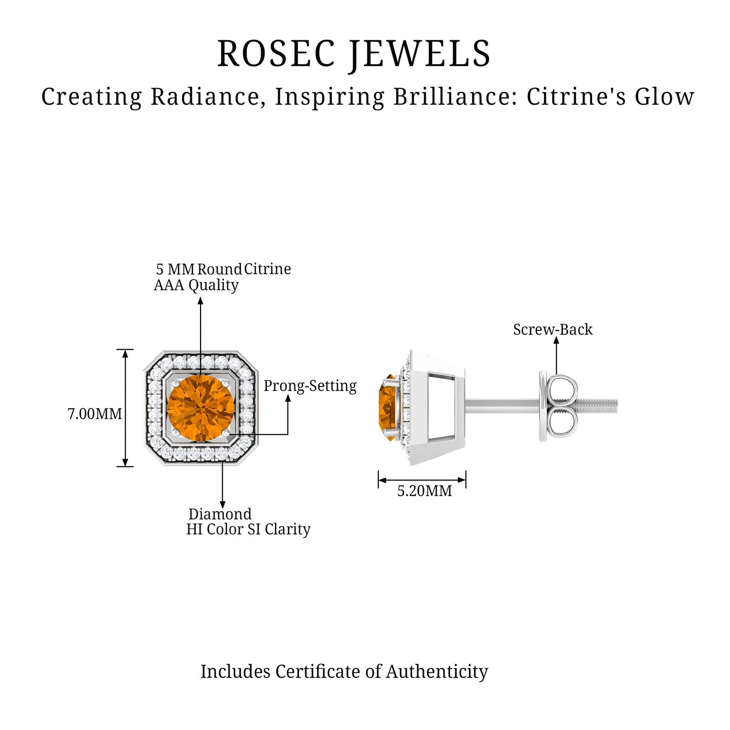Vintage Inspired 1 Carat Citrine and Diamond Halo Stud Earrings