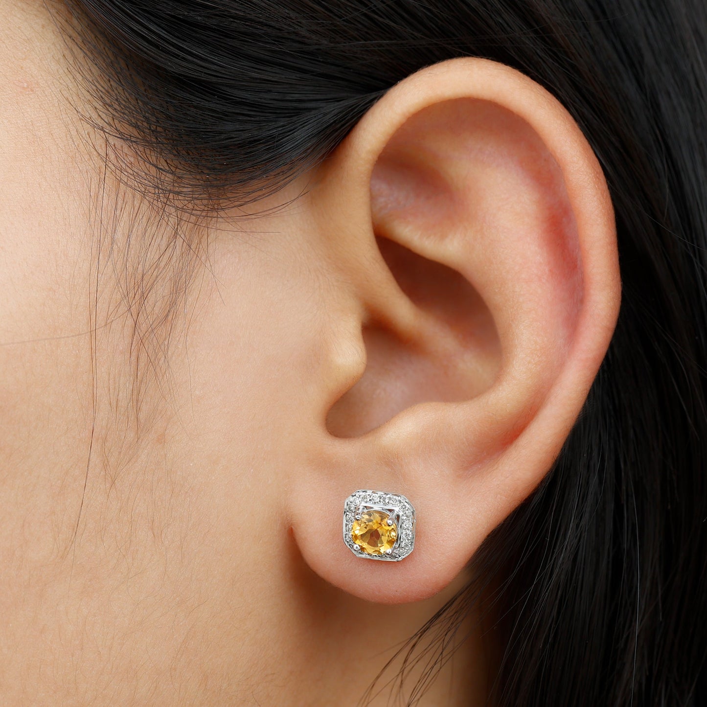 Vintage Inspired 1 Carat Citrine and Diamond Halo Stud Earrings