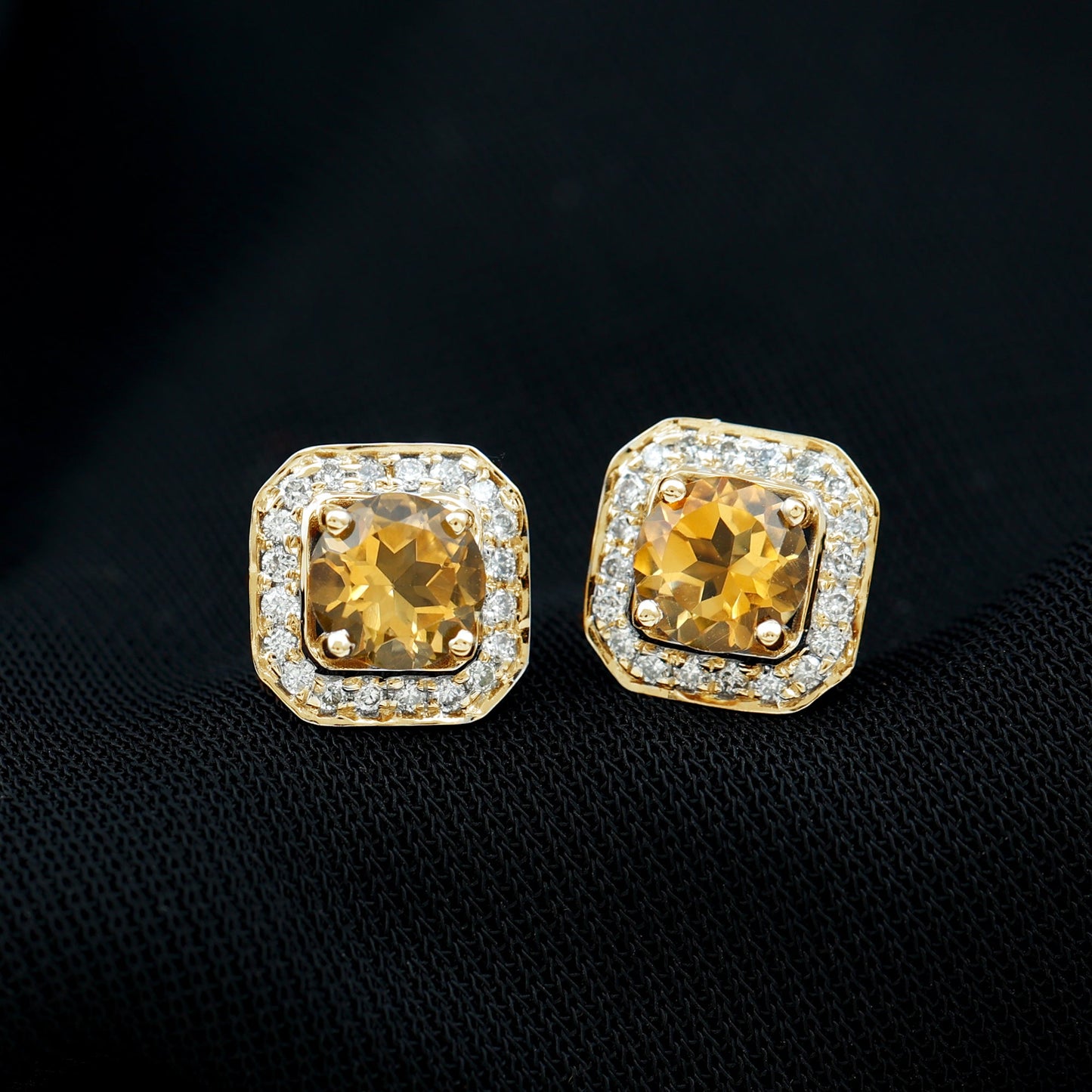 Vintage Inspired 1 Carat Citrine and Diamond Halo Stud Earrings