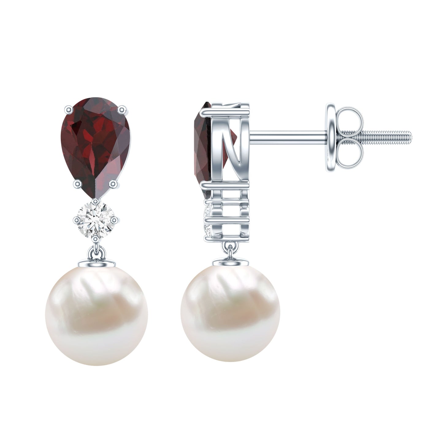 Genuine Freshwater Pearl Drop Earrings with Garnet