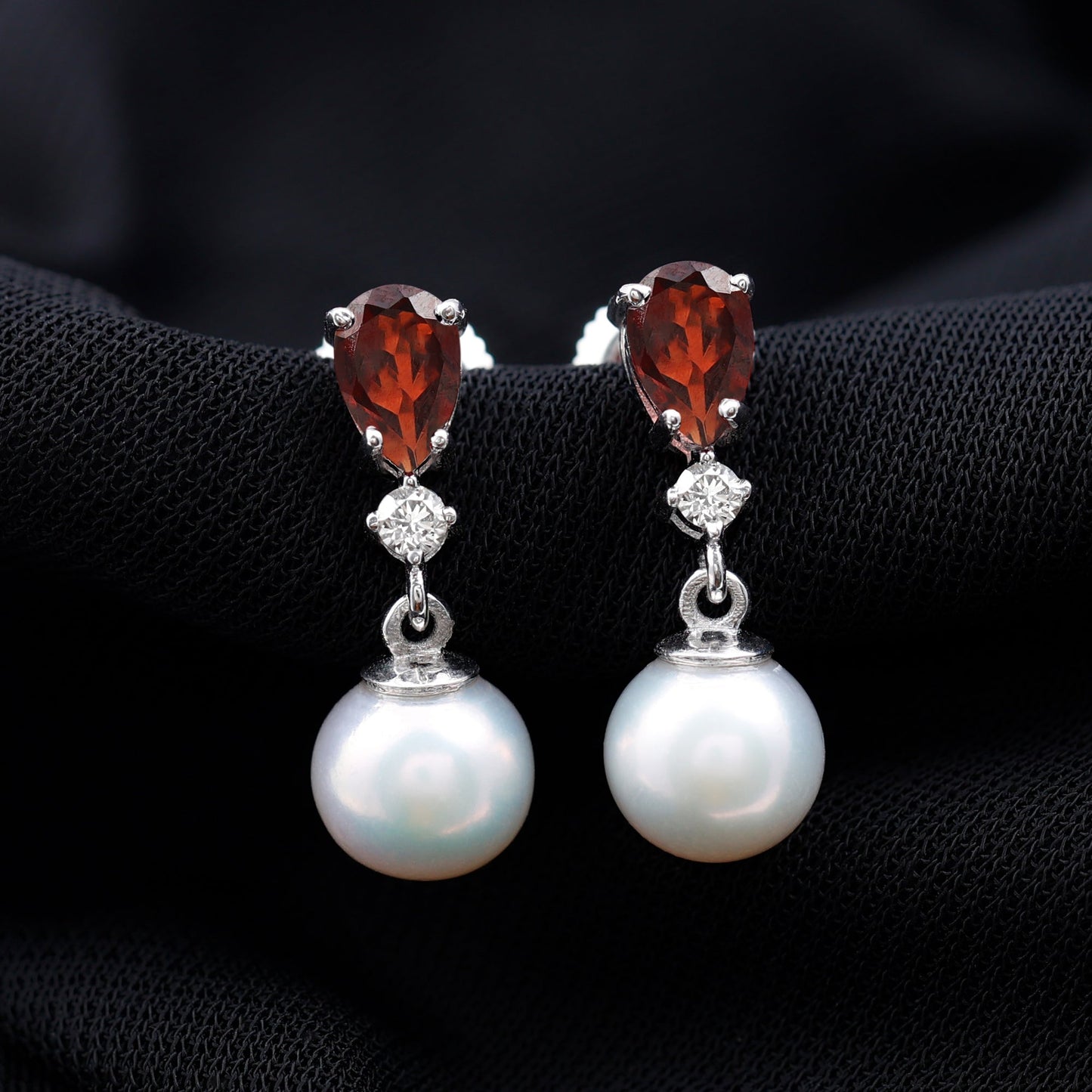Genuine Freshwater Pearl Drop Earrings with Garnet