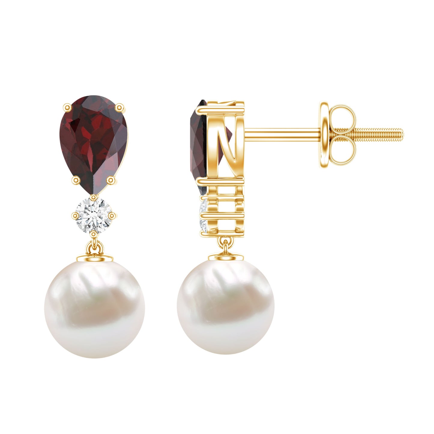 Genuine Freshwater Pearl Drop Earrings with Garnet