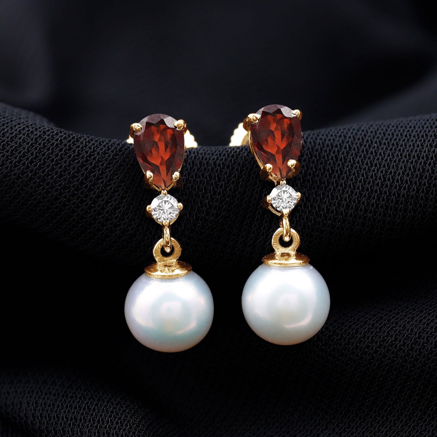 Genuine Freshwater Pearl Drop Earrings with Garnet
