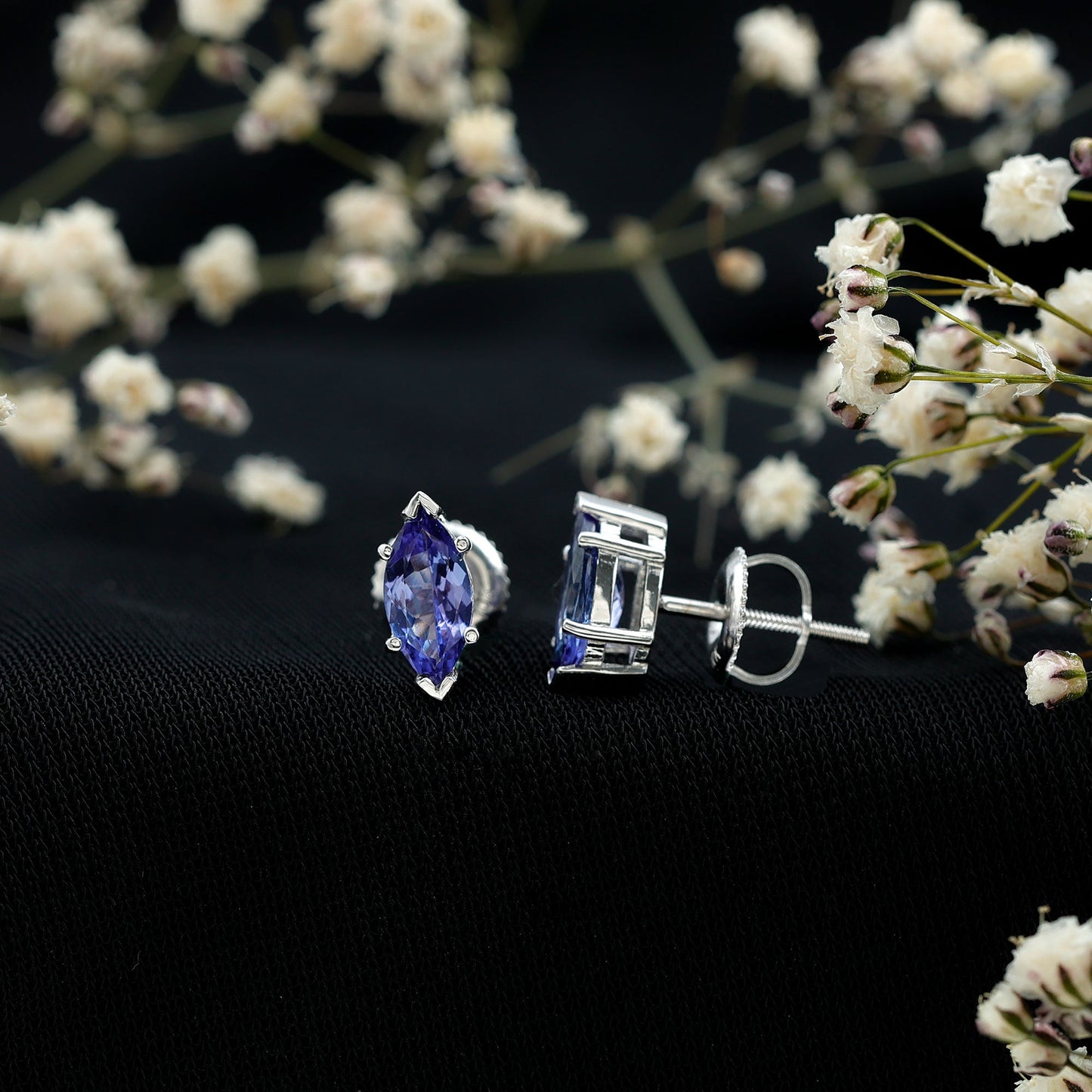 1.3 Carat Marquise Cut Tanzanite Solitaire Stud Earrings