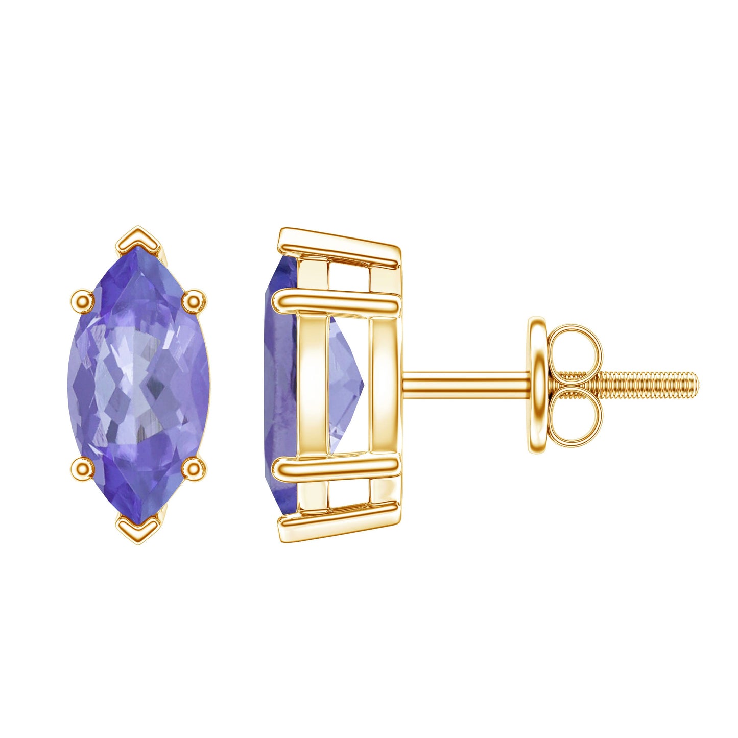 1.3 Carat Marquise Cut Tanzanite Solitaire Stud Earrings