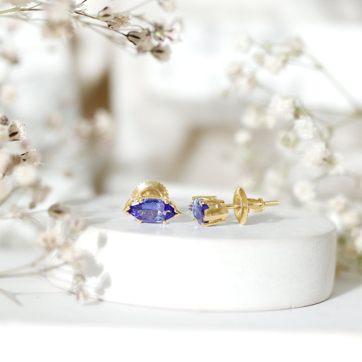 1.3 Carat Marquise Cut Tanzanite Solitaire Stud Earrings