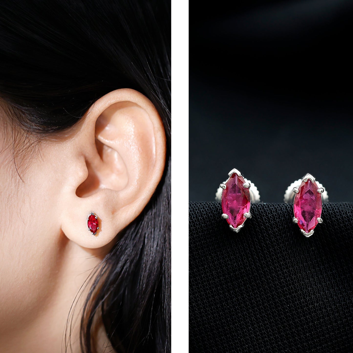 Certified Marquise Cut Lab Grown Ruby Everyday Stud Earring