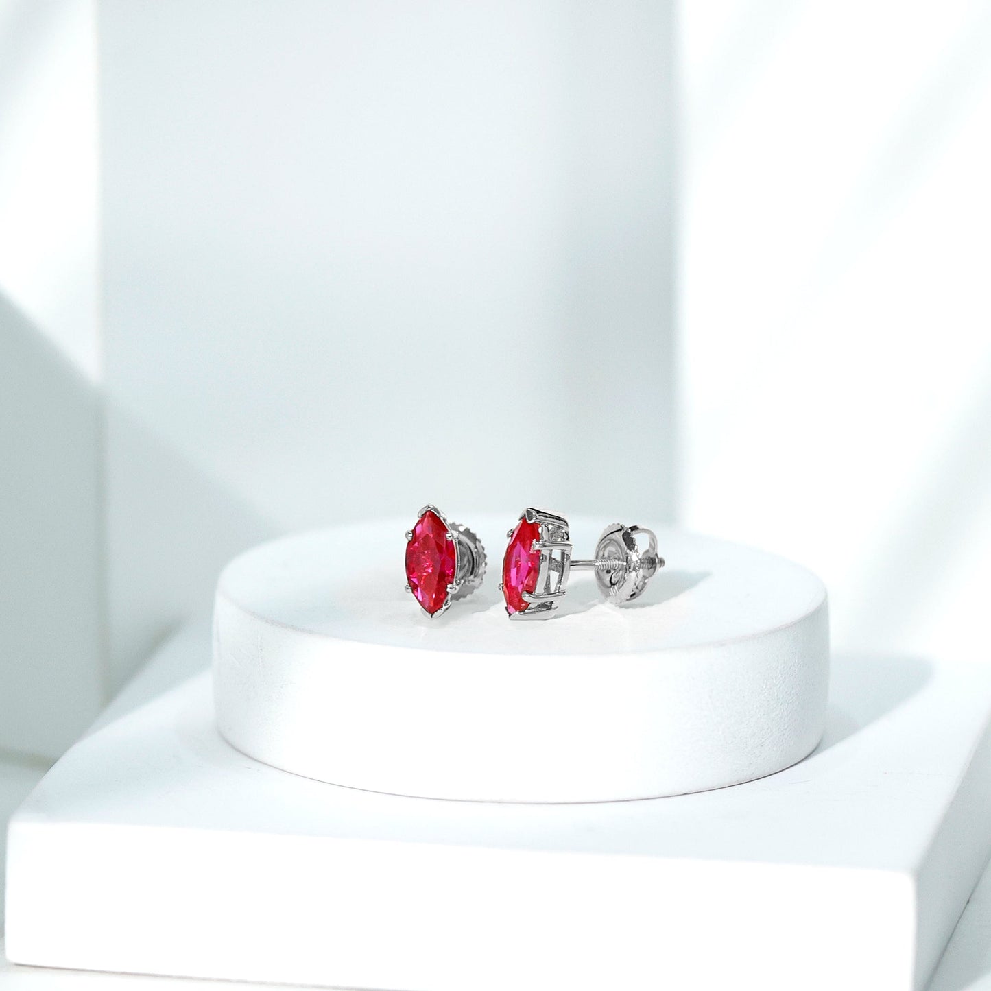Certified Marquise Cut Lab Grown Ruby Everyday Stud Earring