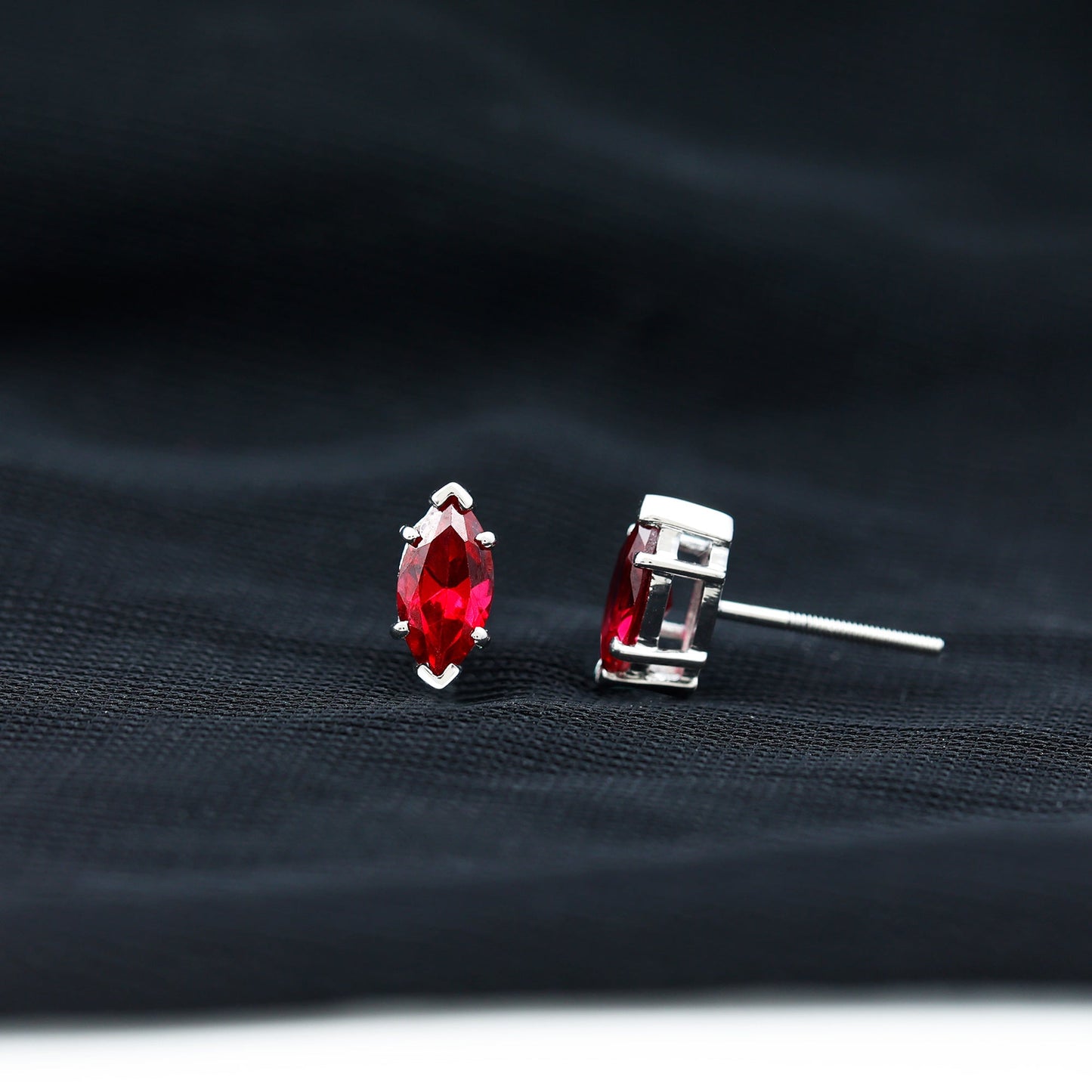 Certified Marquise Cut Lab Grown Ruby Everyday Stud Earring