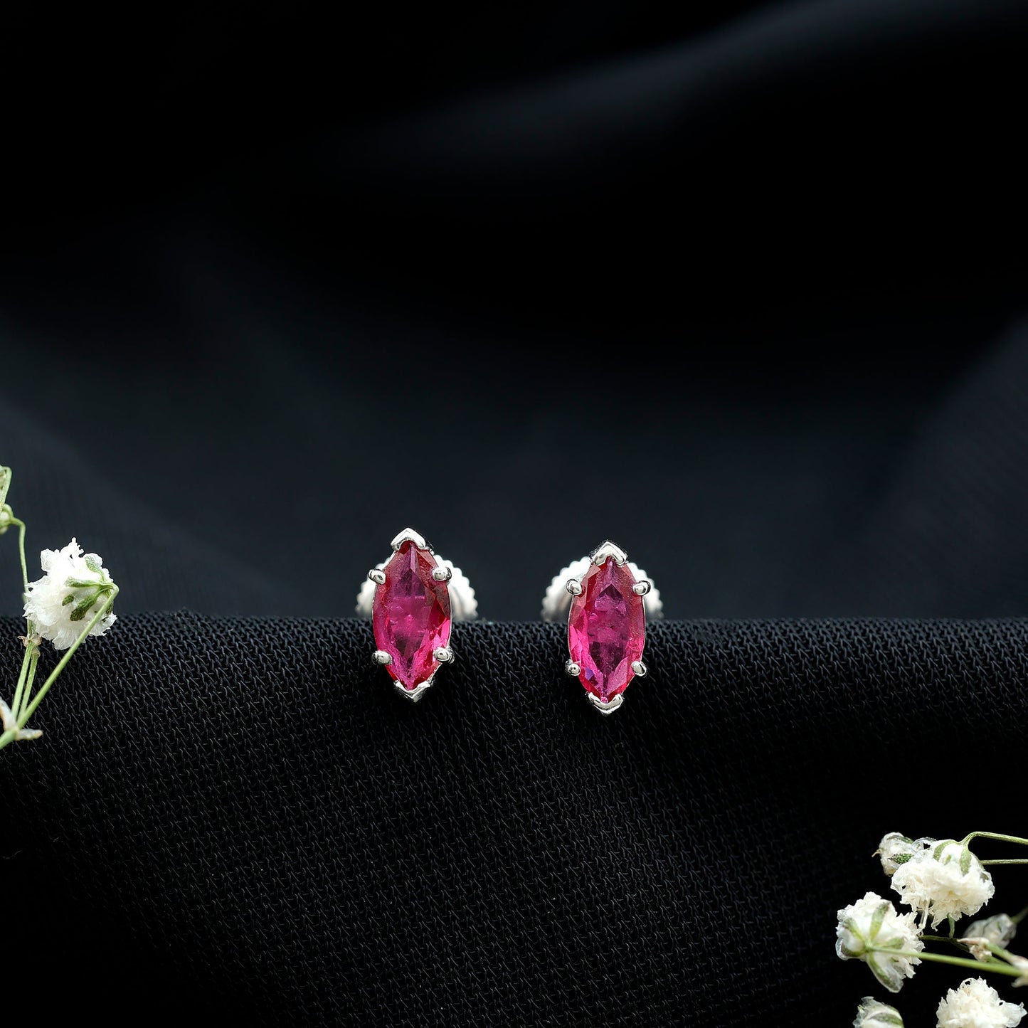 Certified Marquise Cut Lab Grown Ruby Everyday Stud Earring