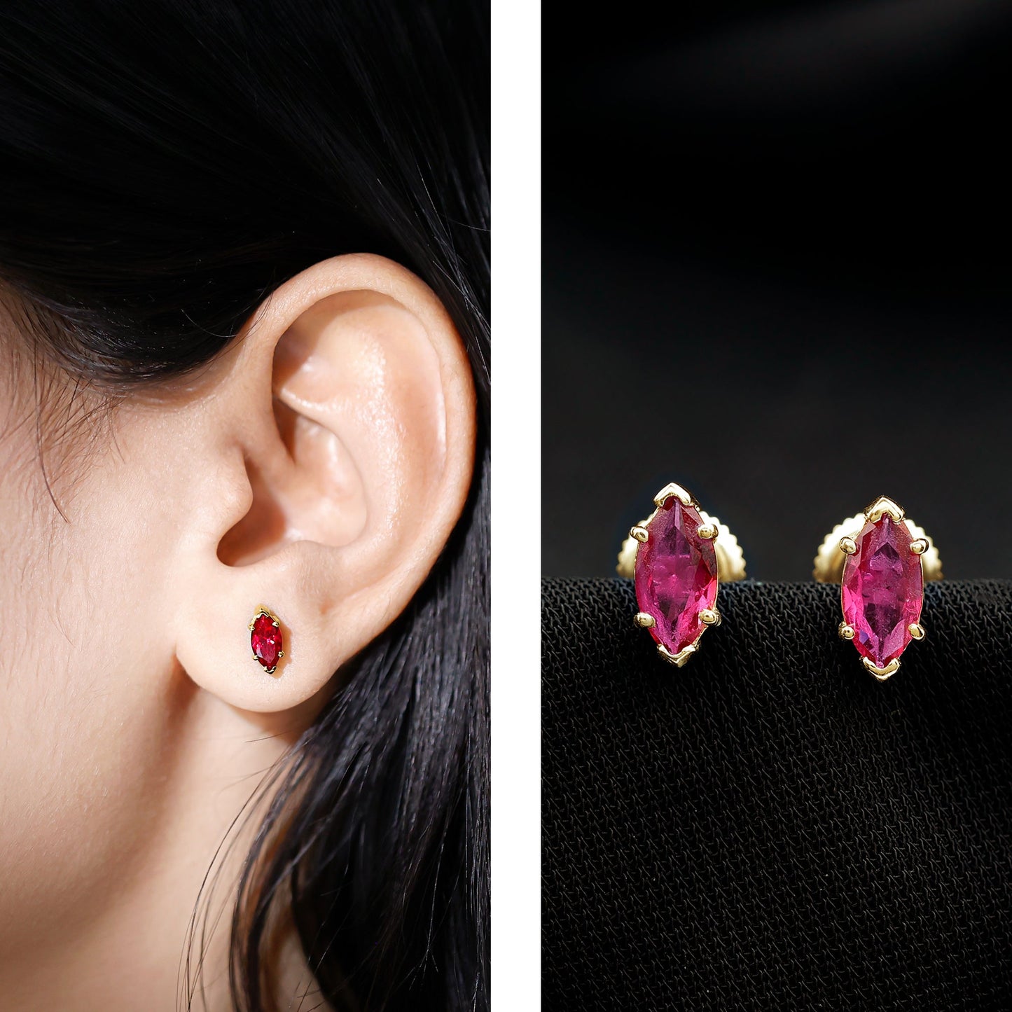 Certified Marquise Cut Lab Grown Ruby Everyday Stud Earring