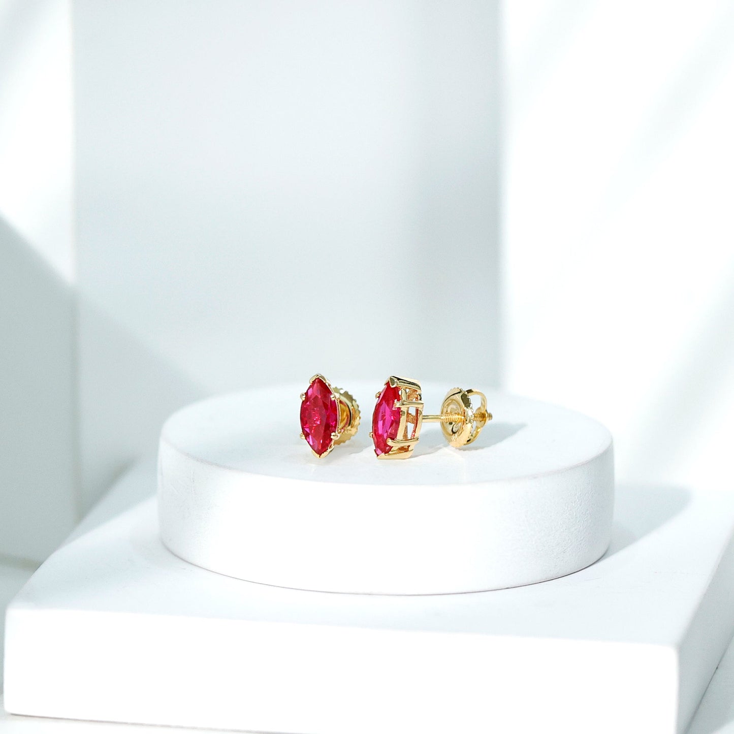 Certified Marquise Cut Lab Grown Ruby Everyday Stud Earring