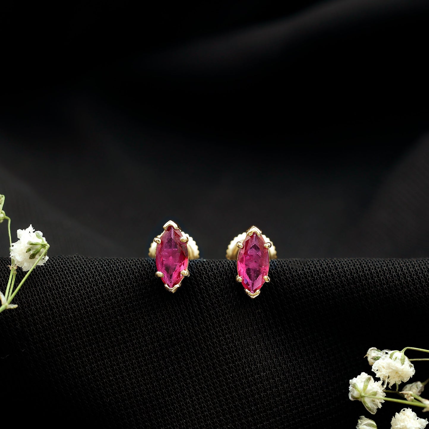 Certified Marquise Cut Lab Grown Ruby Everyday Stud Earring