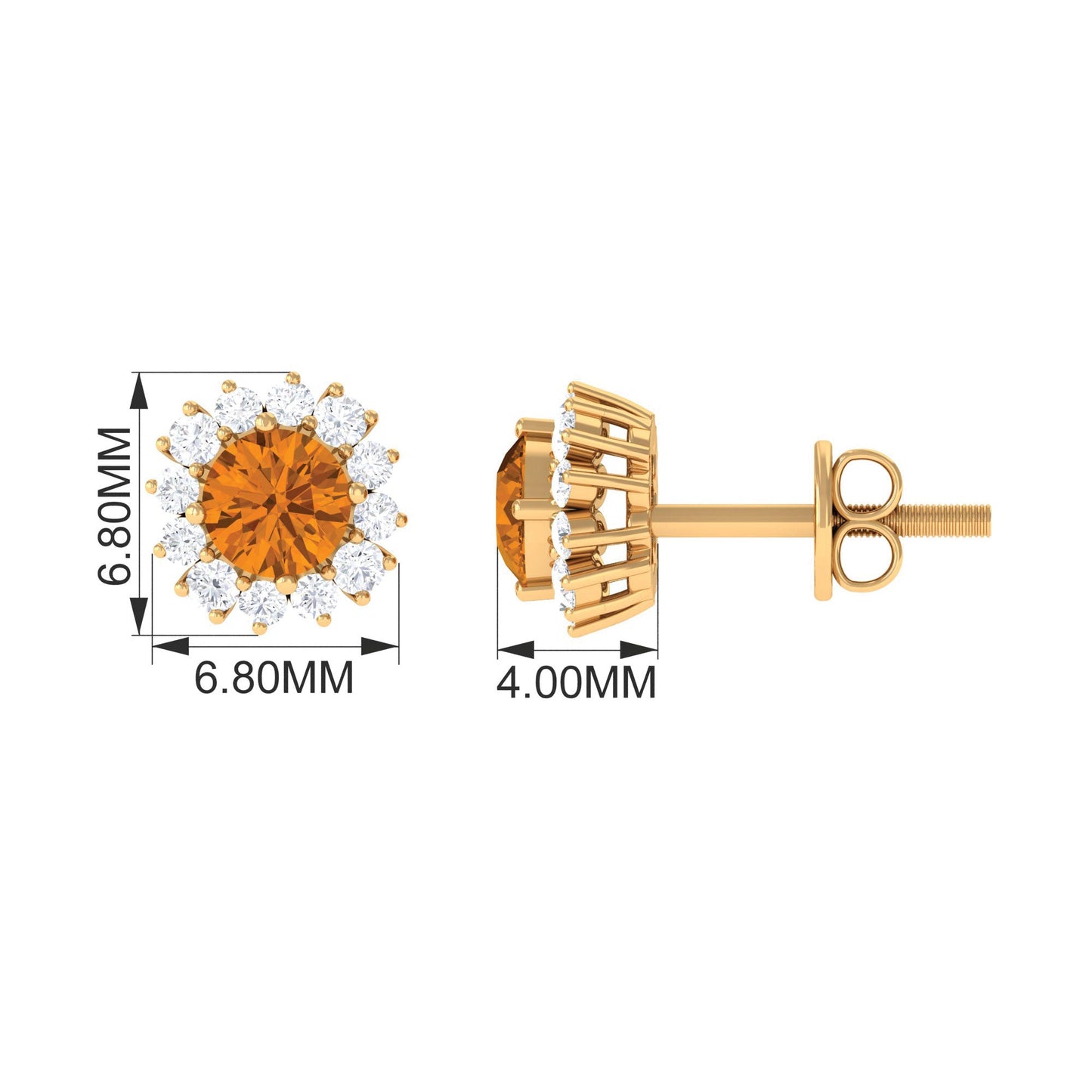 1 Carat Classic Yellow Citrine and Diamond Halo Stud Earrings