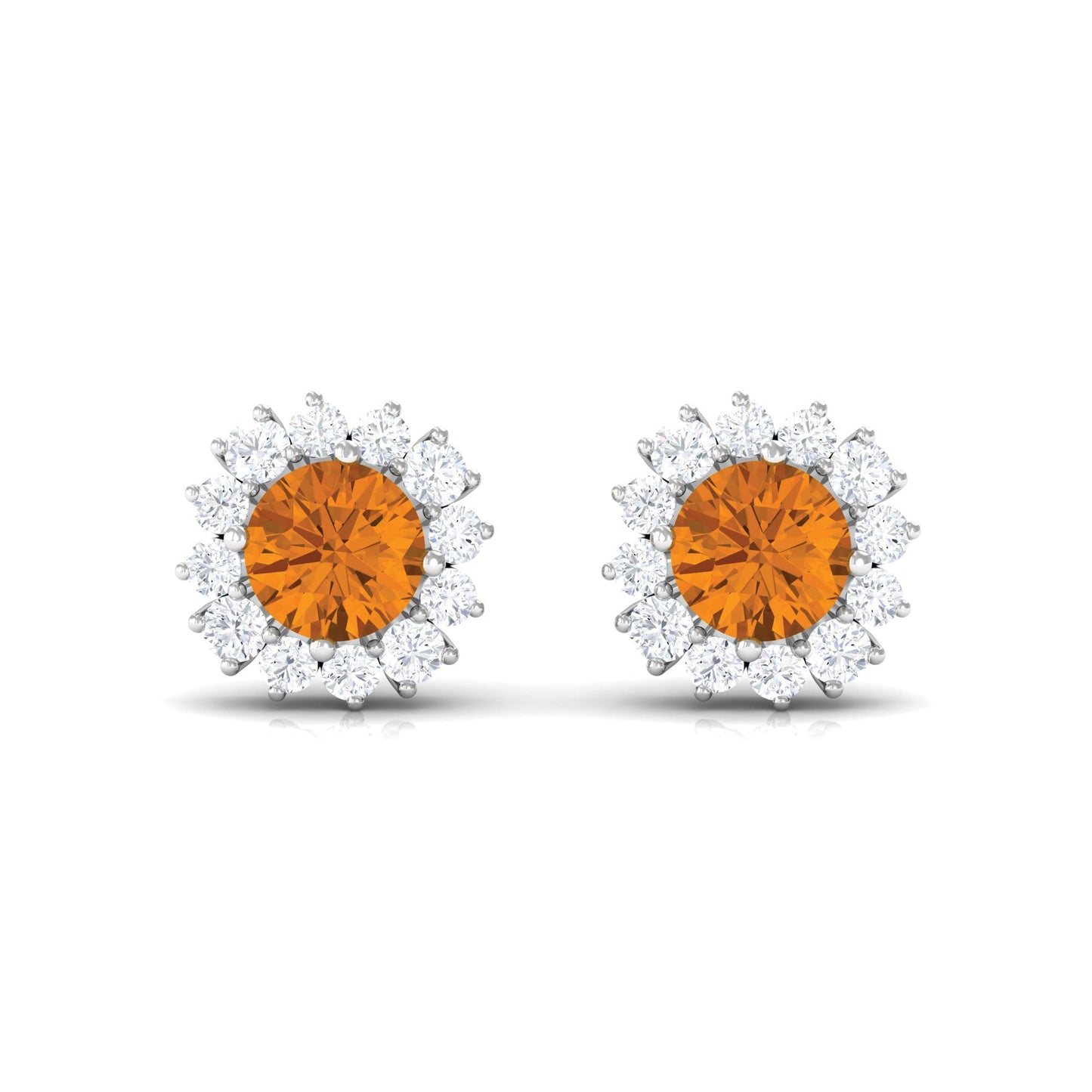 1 Carat Classic Yellow Citrine and Diamond Halo Stud Earrings