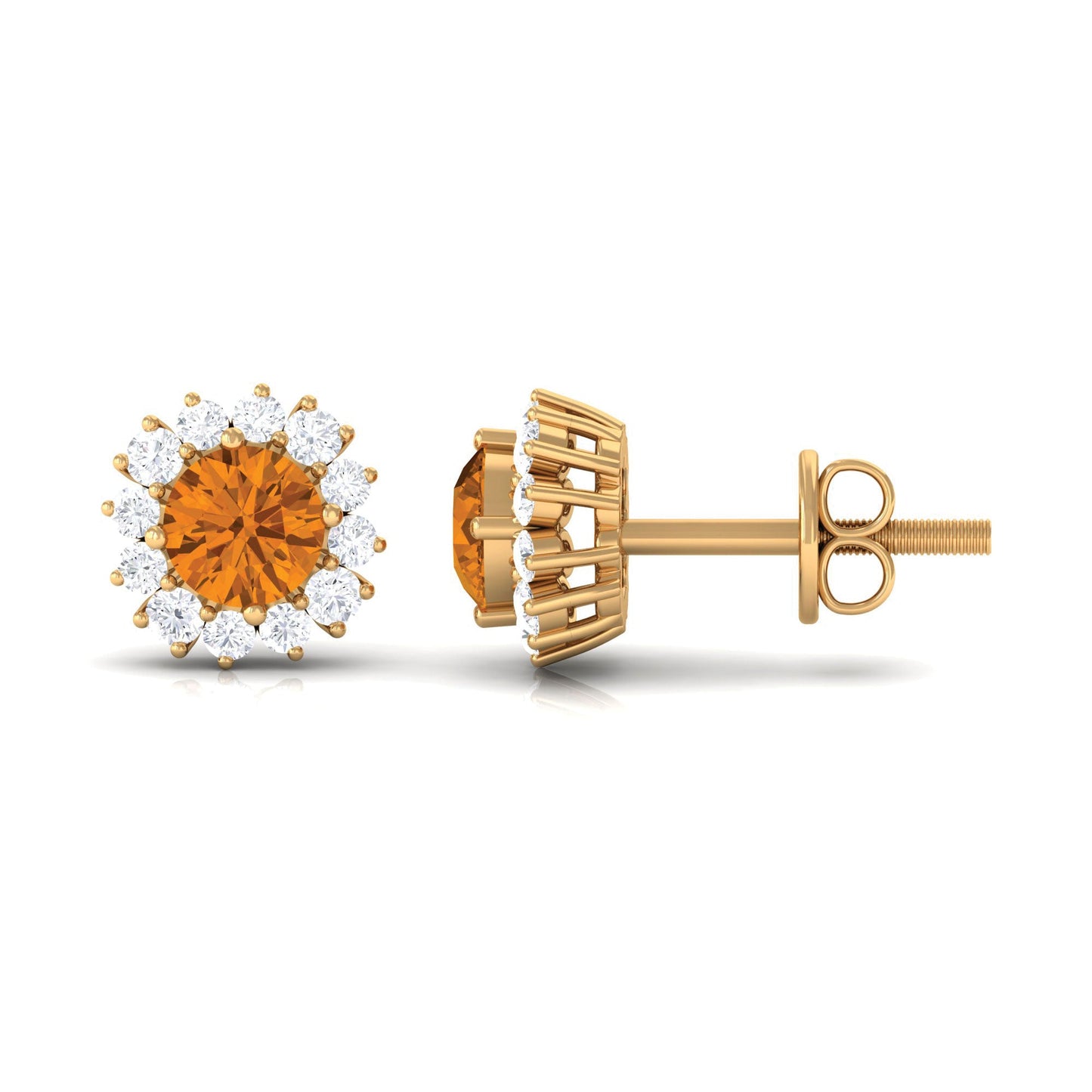 1 Carat Classic Yellow Citrine and Diamond Halo Stud Earrings