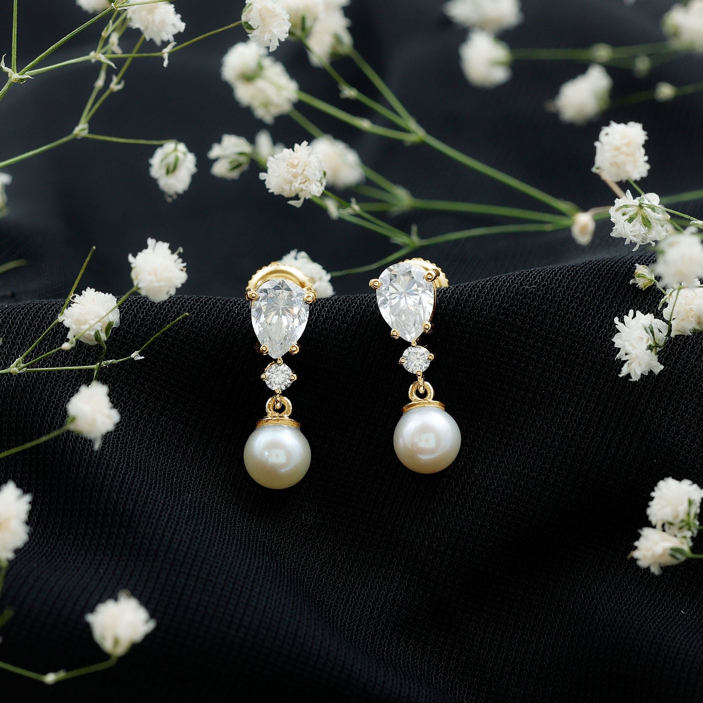 Moissanite and Freshwater Pearl Dangle Drop Earrings