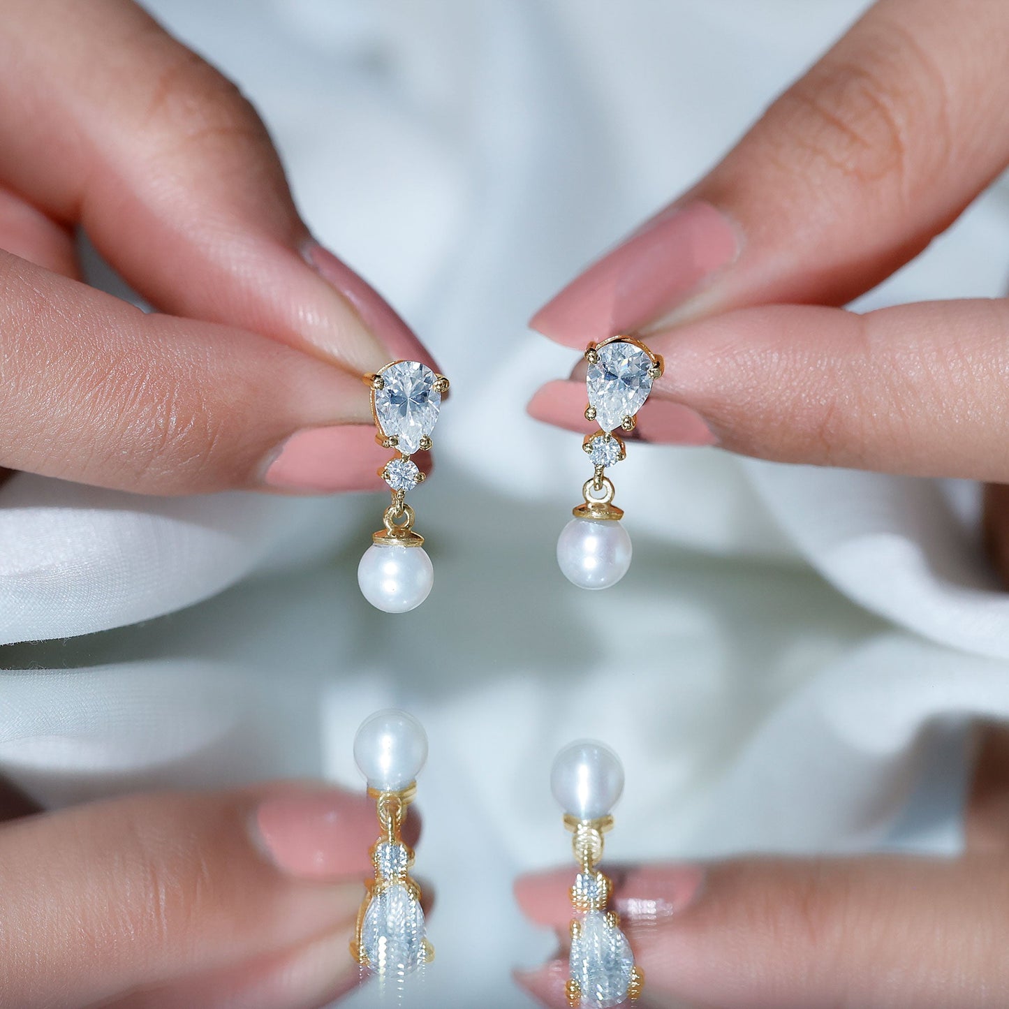 Moissanite and Freshwater Pearl Dangle Drop Earrings