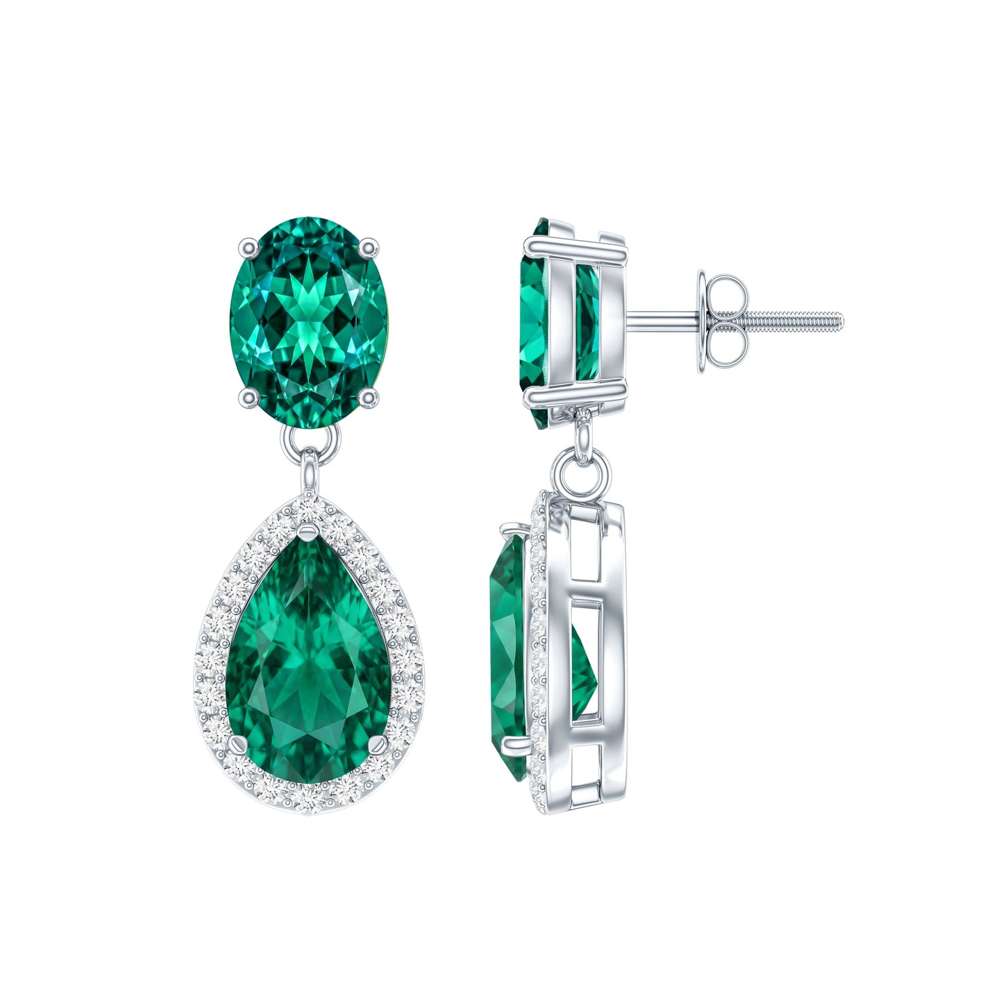 Lab Created Emerald and Diamond Bridal Drop Earrings with Certificate