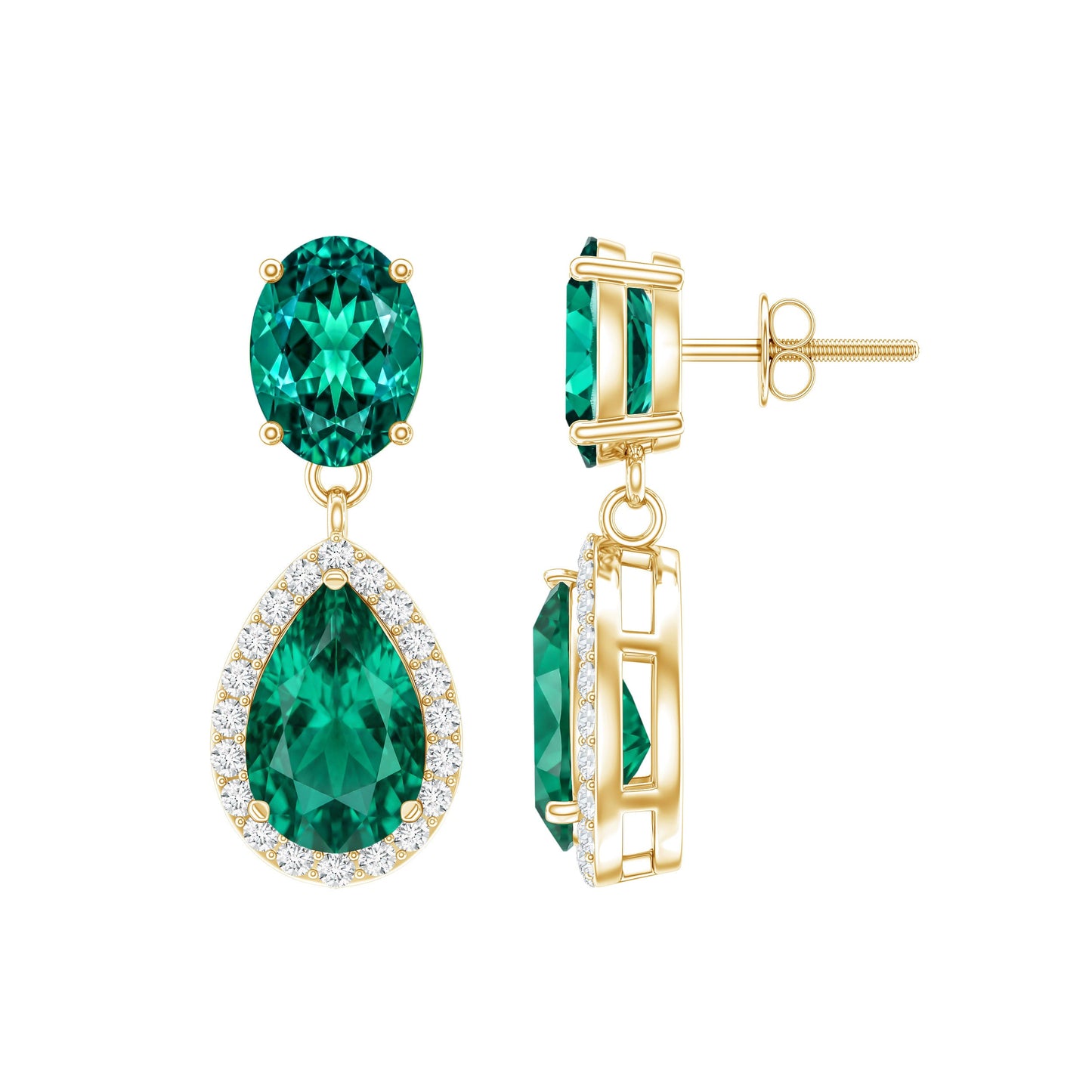 Lab Created Emerald and Diamond Bridal Drop Earrings with Certificate