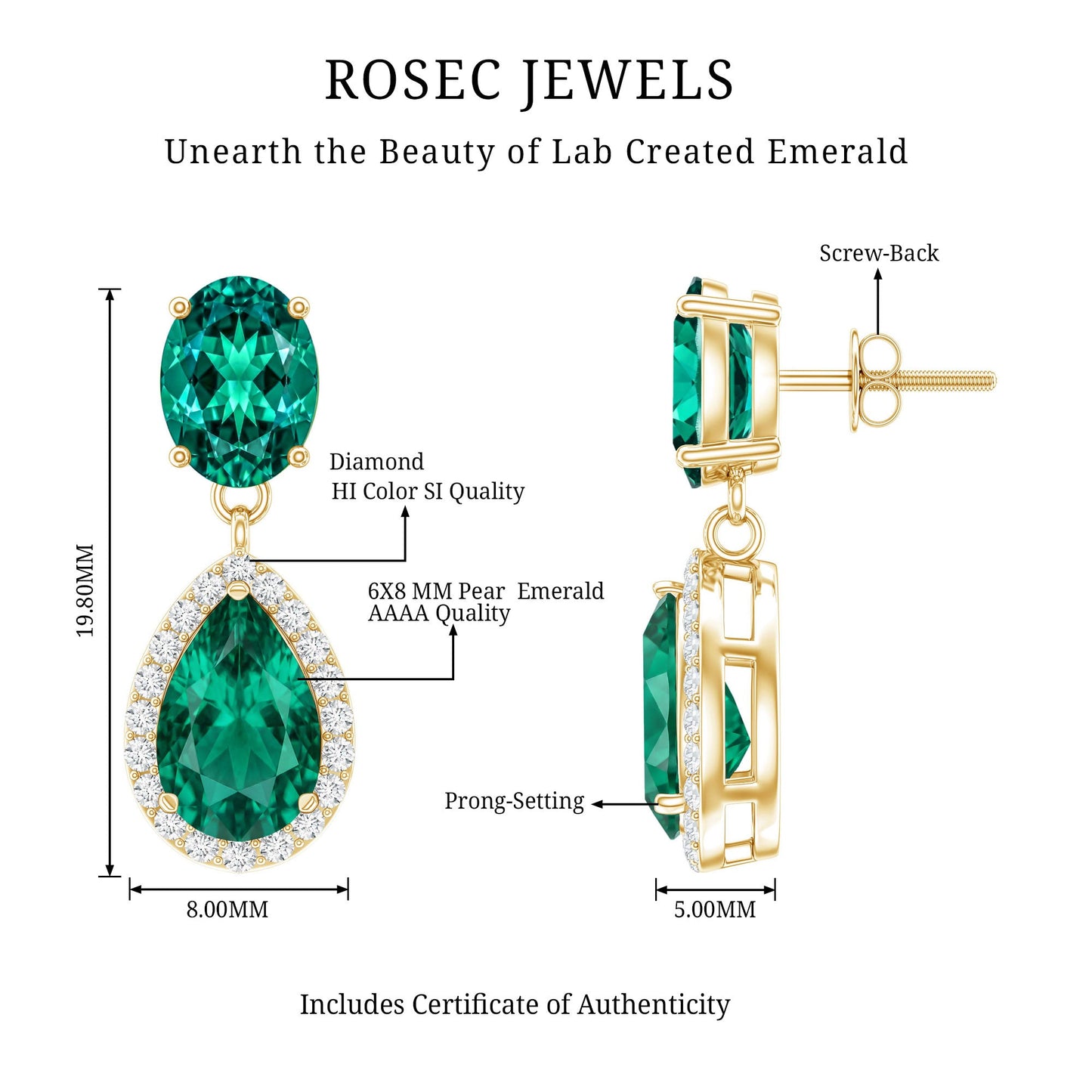 Lab Created Emerald and Diamond Bridal Drop Earrings with Certificate