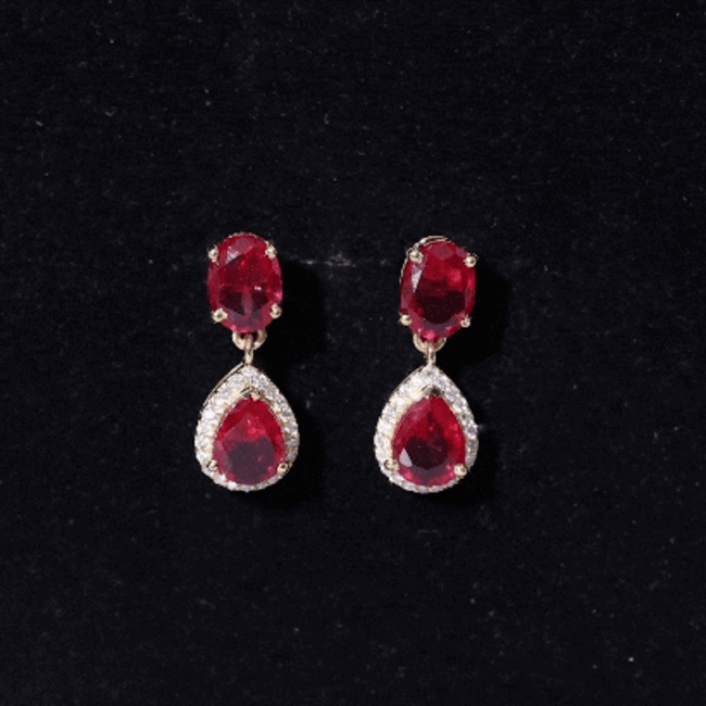 Lab Created Ruby and Diamond Dangle Drop Earrings