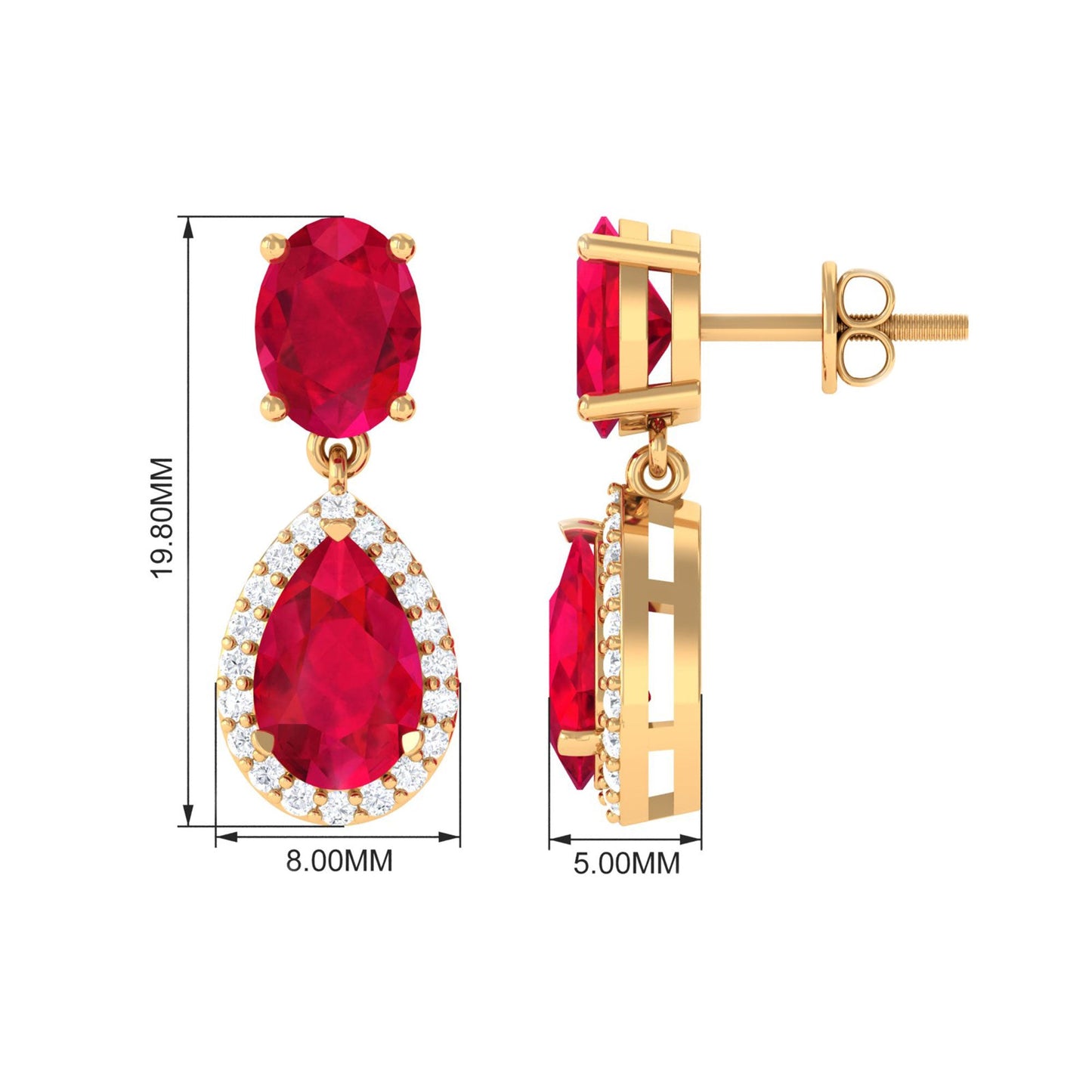 Lab Created Ruby and Diamond Dangle Drop Earrings