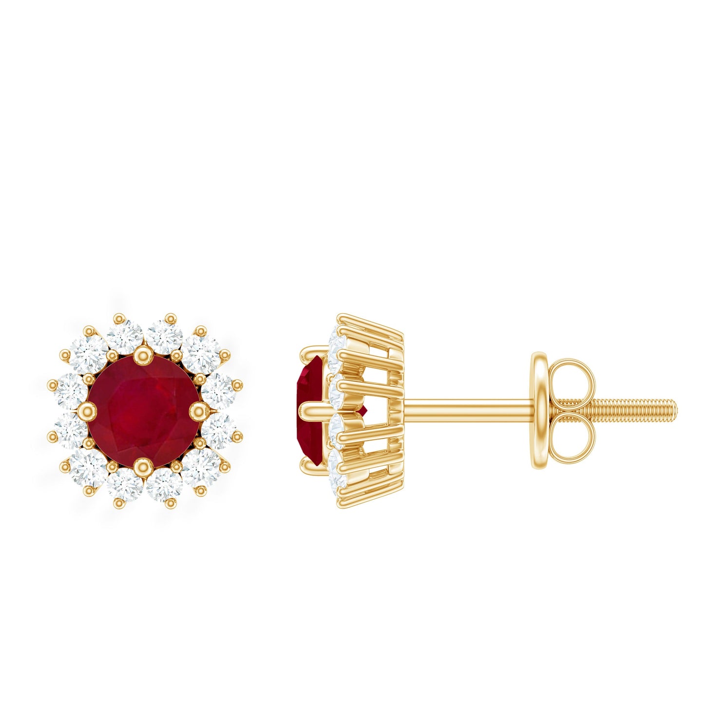 Genuine Ruby Stud Earrings with Diamond Halo
